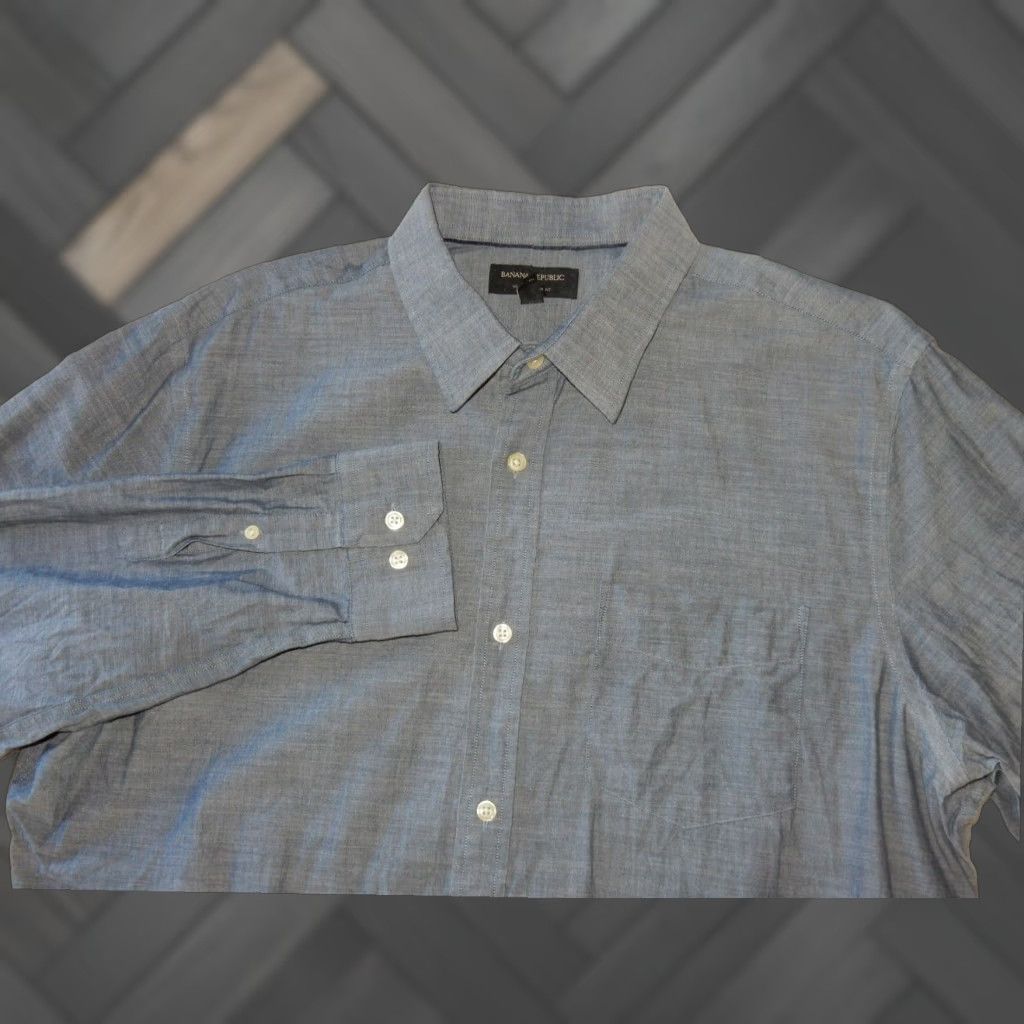 Banana Republic VINTAGE Banana Republic Slim Fit Men's Long Sleeve Button Front Shirt Blue XL Size US XL / EU 56 / 4 - 1 Thumbnail