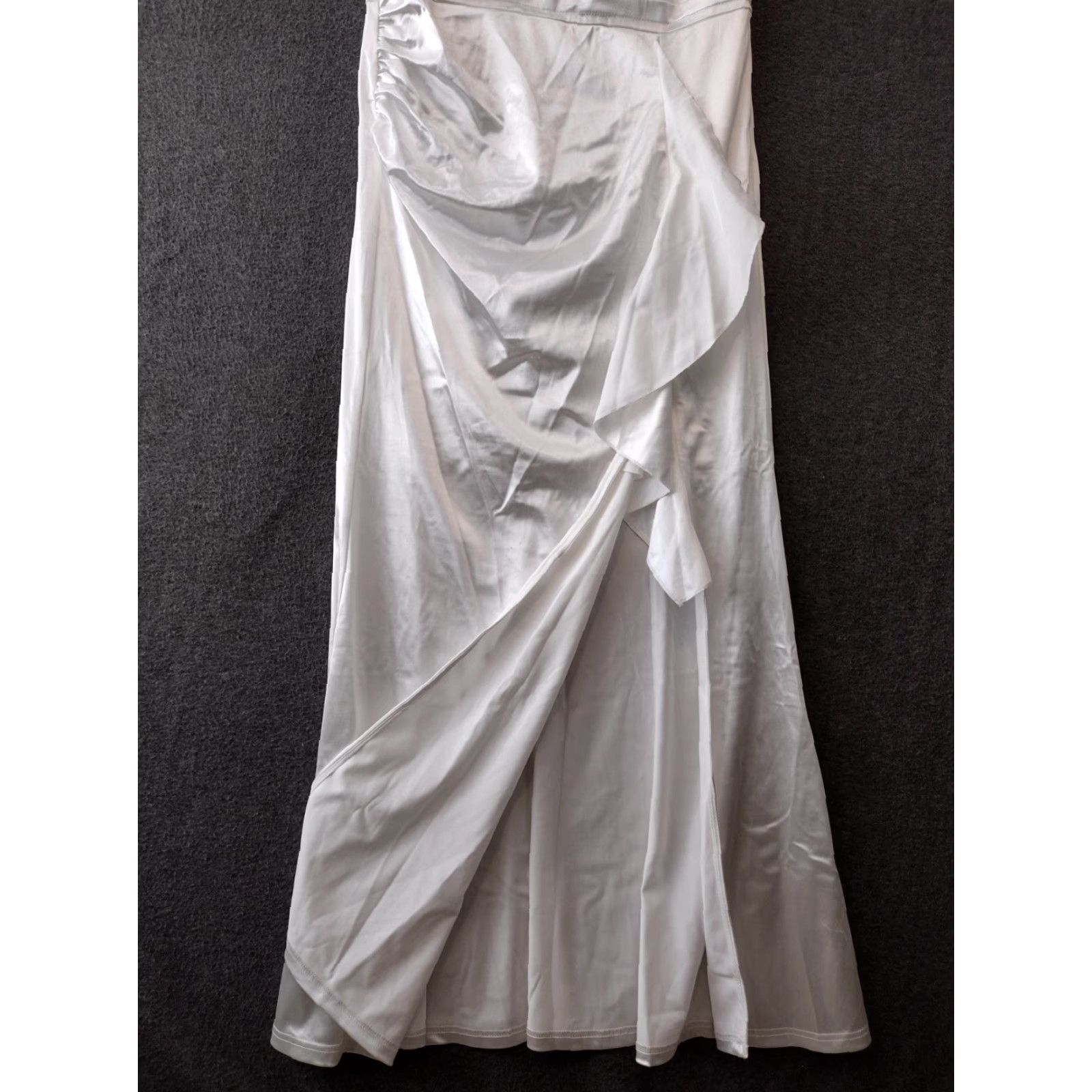 Vintage Women's Formal Maxi Dress XL White Ruched Ruffles Sleeveless Wedding Prom Evening Party Lace Floral Dress XS-XL Size XL / US 12-14 / IT 48-50 - 7 Thumbnail
