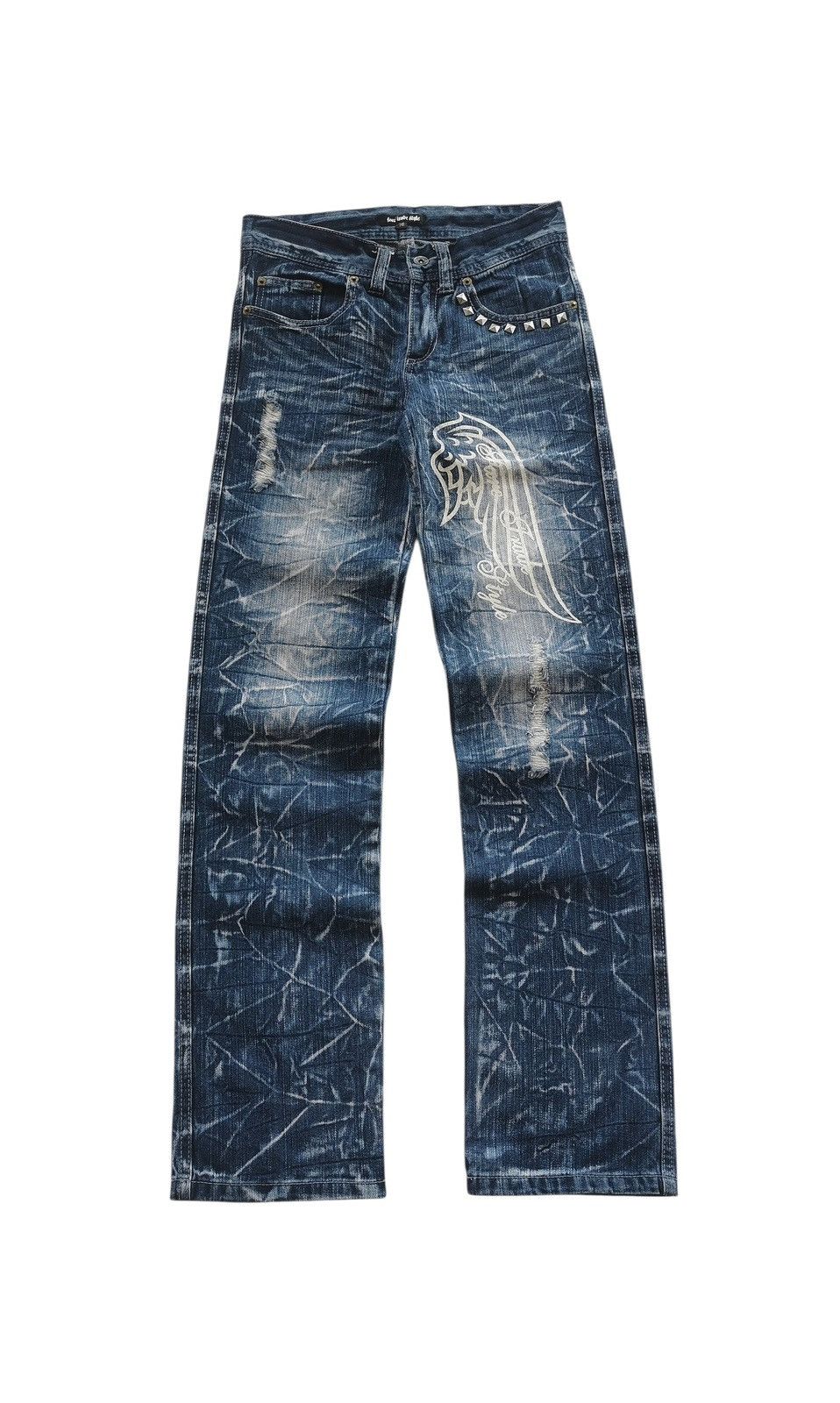 Japanese Brand White Wing Studded Denim Jeans Whiskered,Back Zippers Size US 28 / EU 44 - 1 Thumbnail