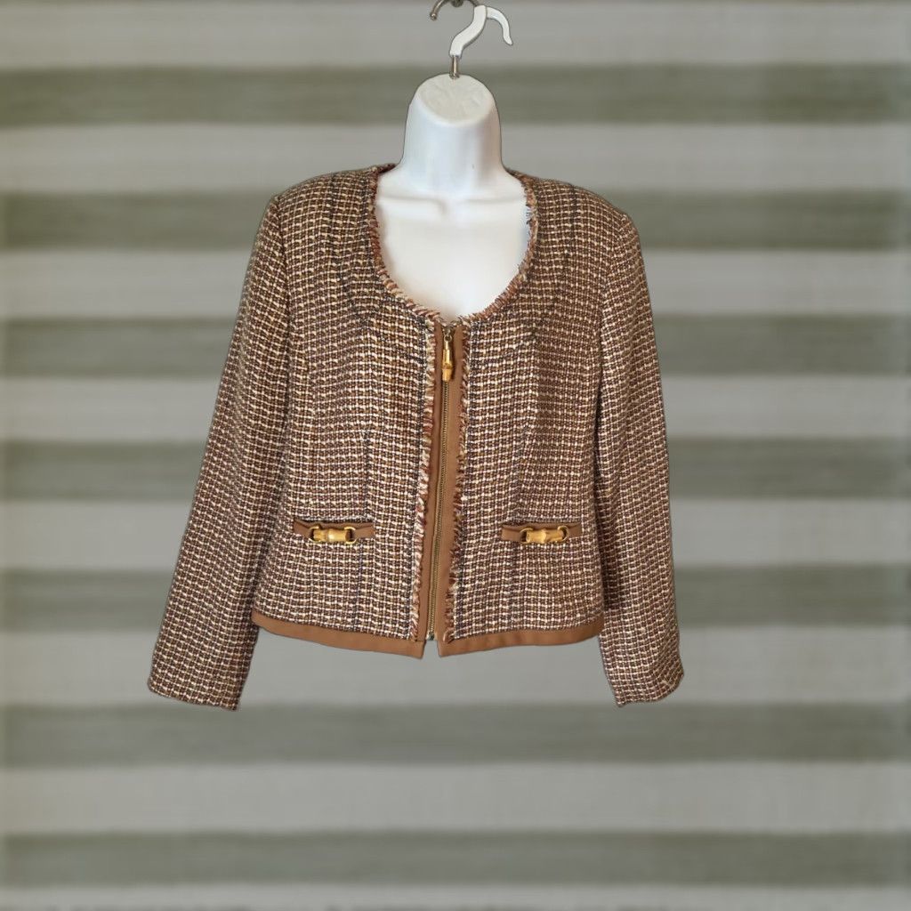 Ellen Tracy Ellen Tracy Blazer Jacket Wool Checkered Tweed Full Zip M Brown Womens Jacket Size M / US 6-8 / IT 42-44 - 1 Thumbnail