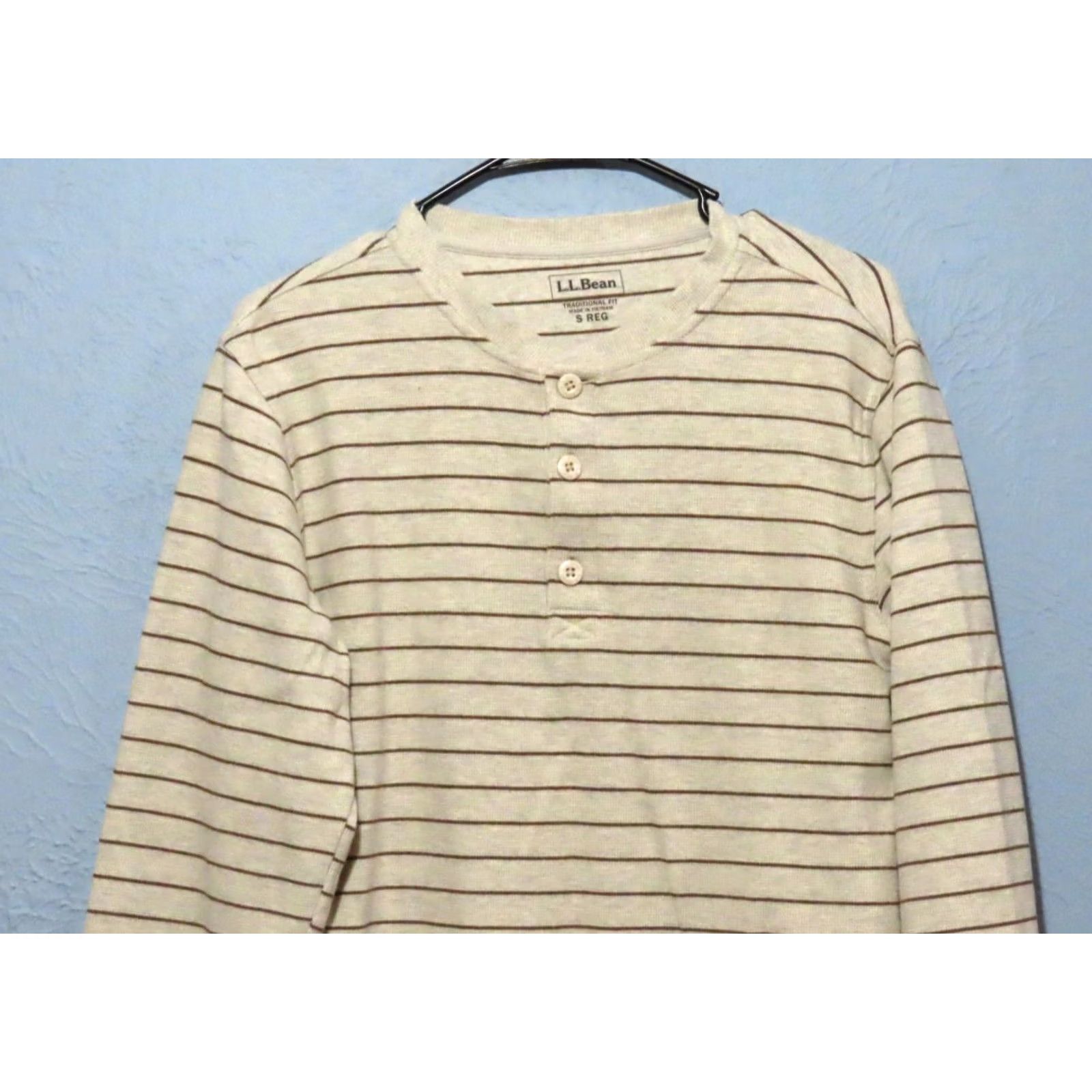 Vintage VINTAGE LL Bean Men's Small Regular Waffle Henley Long Sleeve Brown Striped Cream Shirt Size US S / EU 44-46 / 1 - 3 Thumbnail