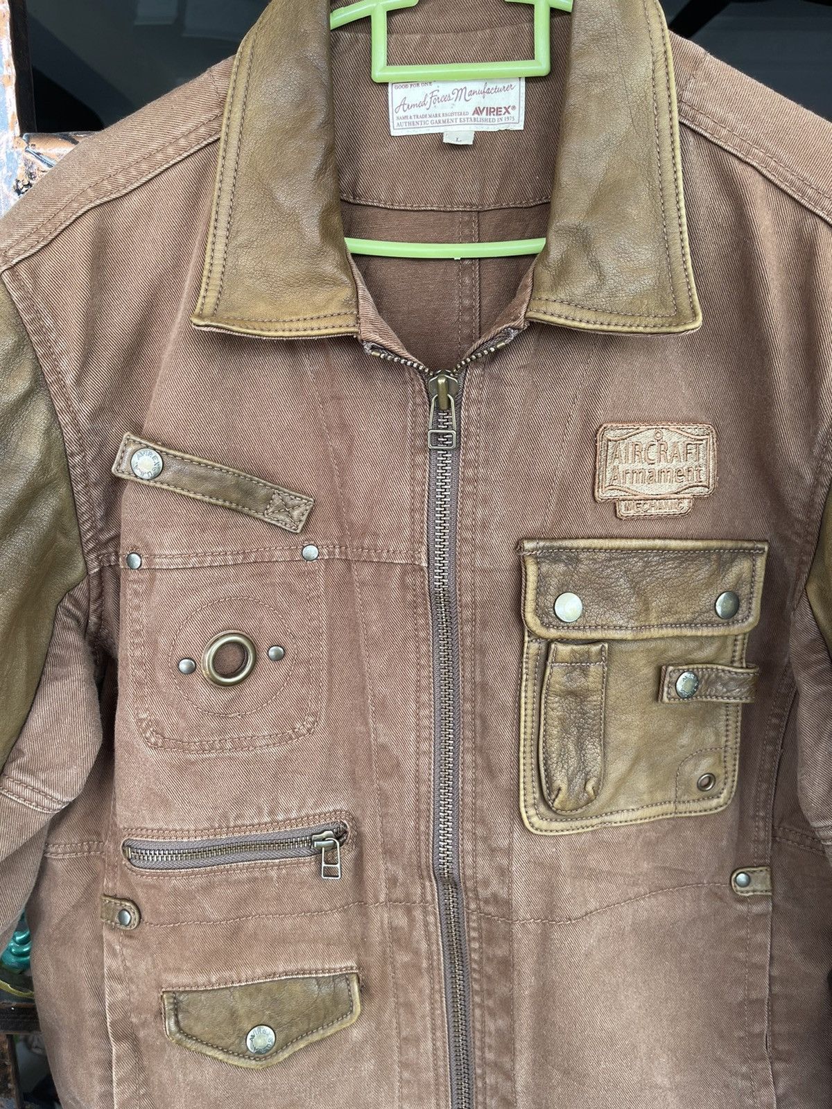 Avirex × Vintage AVIREX AIRCRAFT BONDAGE DESIGN PATCH POCKET LEATHER SLEEVE Size US L / EU 52-54 / 3 - 6 Thumbnail