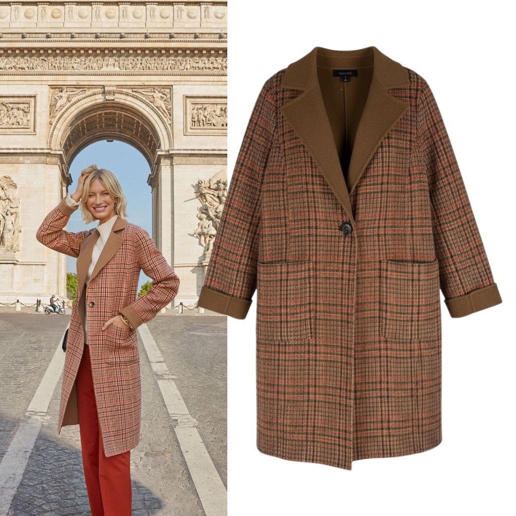 Talbots Wool Blend Doubleface Long Coat Campfire Plaid 8