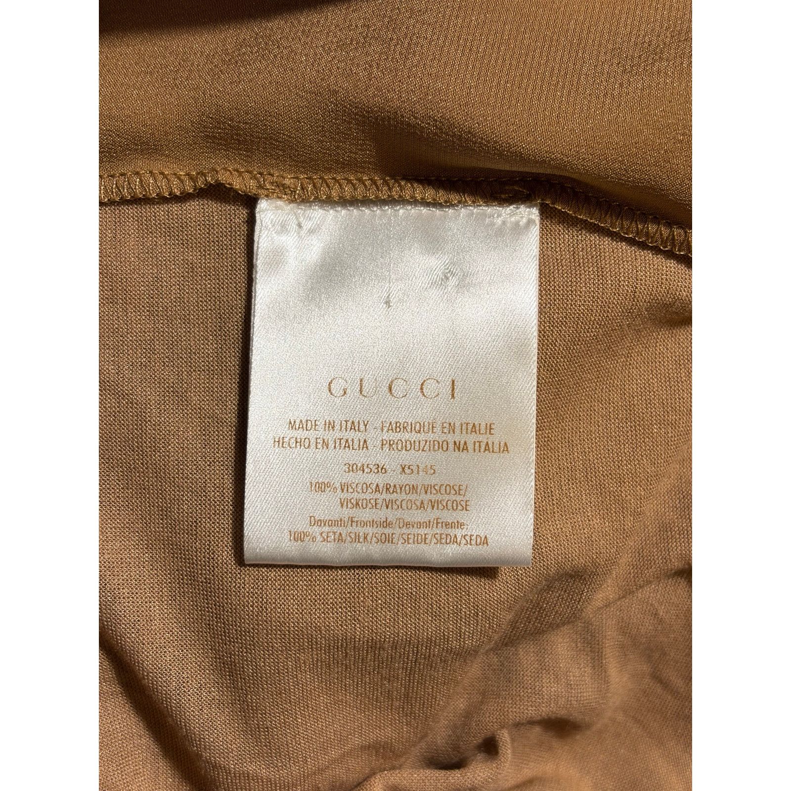 Gucci Vintage Y2K Gucci Gold Brown Bateau Neckline Silk Blouse Size S / US 4 / IT 40 - 8 Thumbnail