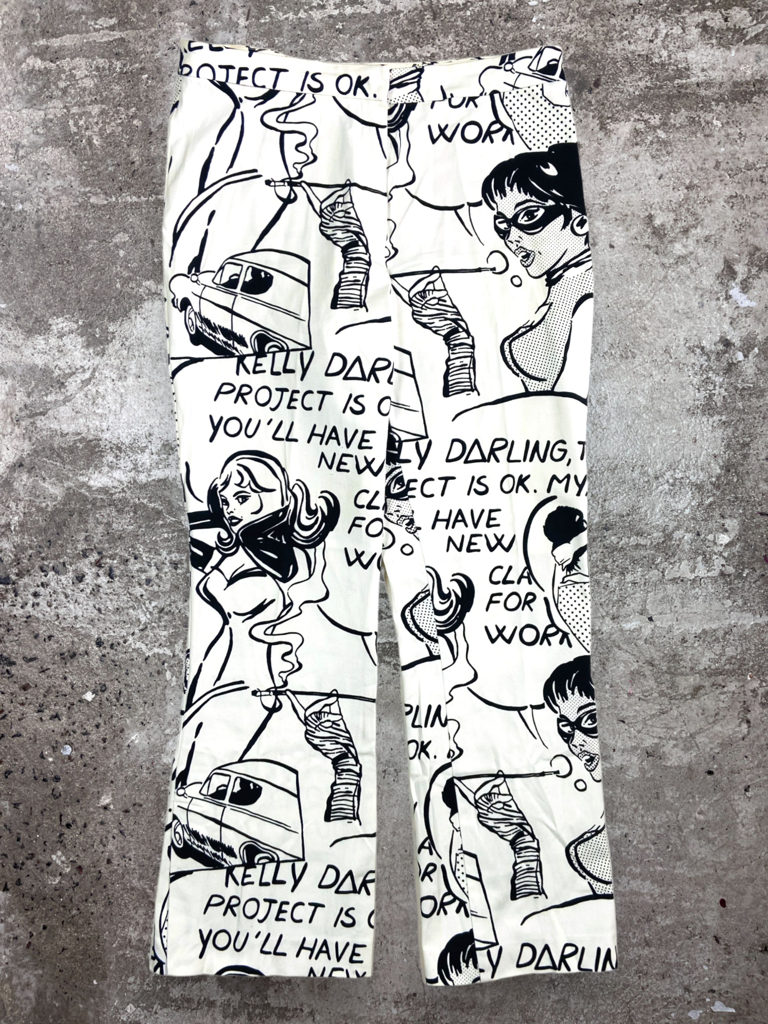 Vintage BAGGY FLARE ARCHIVE 1990s COMICS OVERPRINTED PANTS - № 3090 Size US 34 / EU 50 - 1 Thumbnail