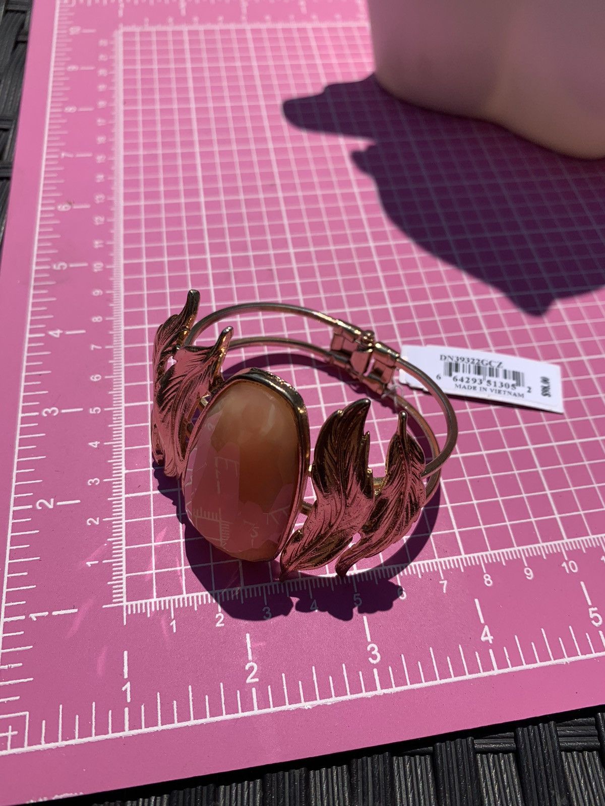 Designer Nadri Gold Leaves Orange Resin Pendant Hinged Wide Cuff Size ONE SIZE - 5 Thumbnail