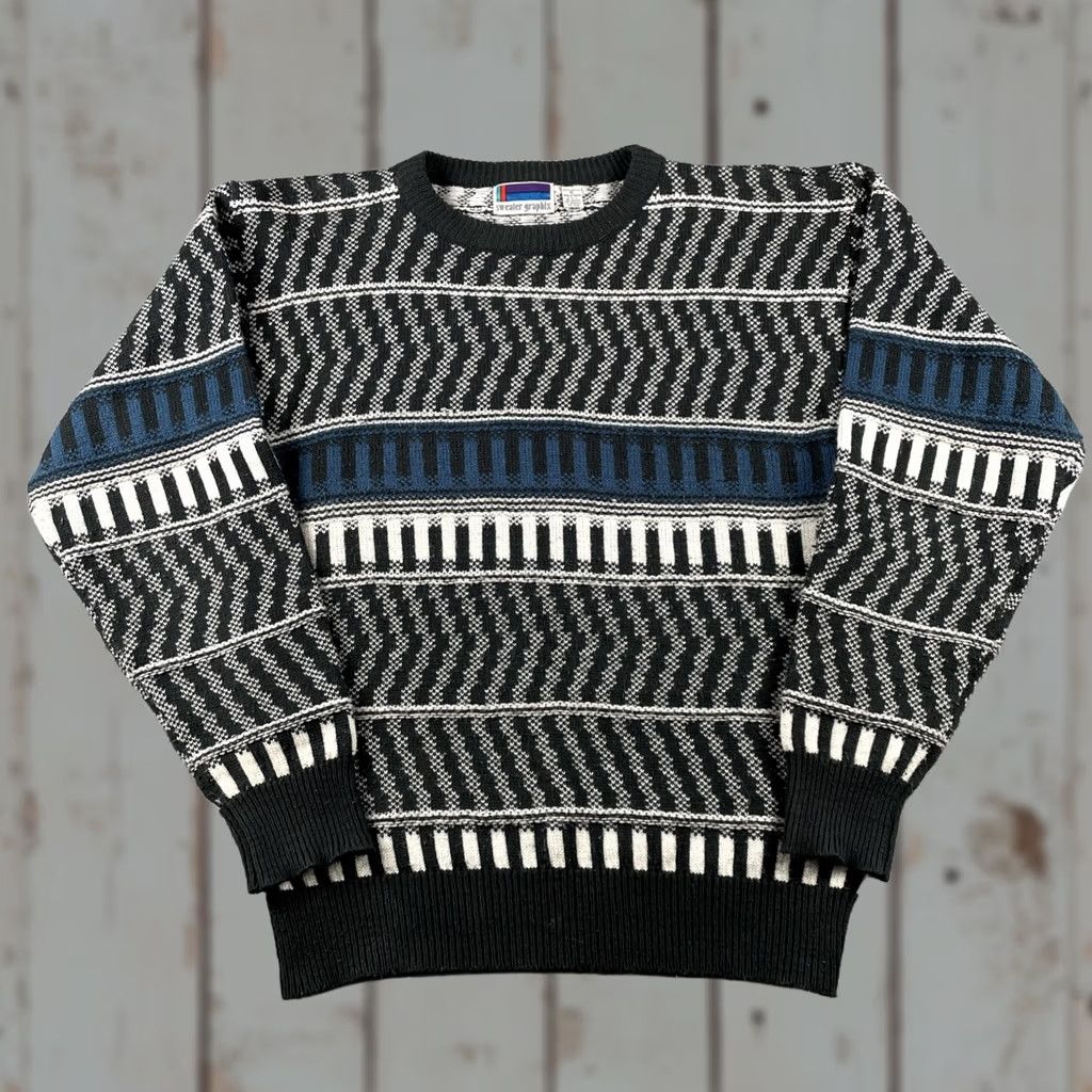 Vintage VINTAGE Sweater Graphix Acrylic Knit Geometric Sweater Mens XL Black & White 90s Size US XL / EU 56 / 4 - 1 Thumbnail