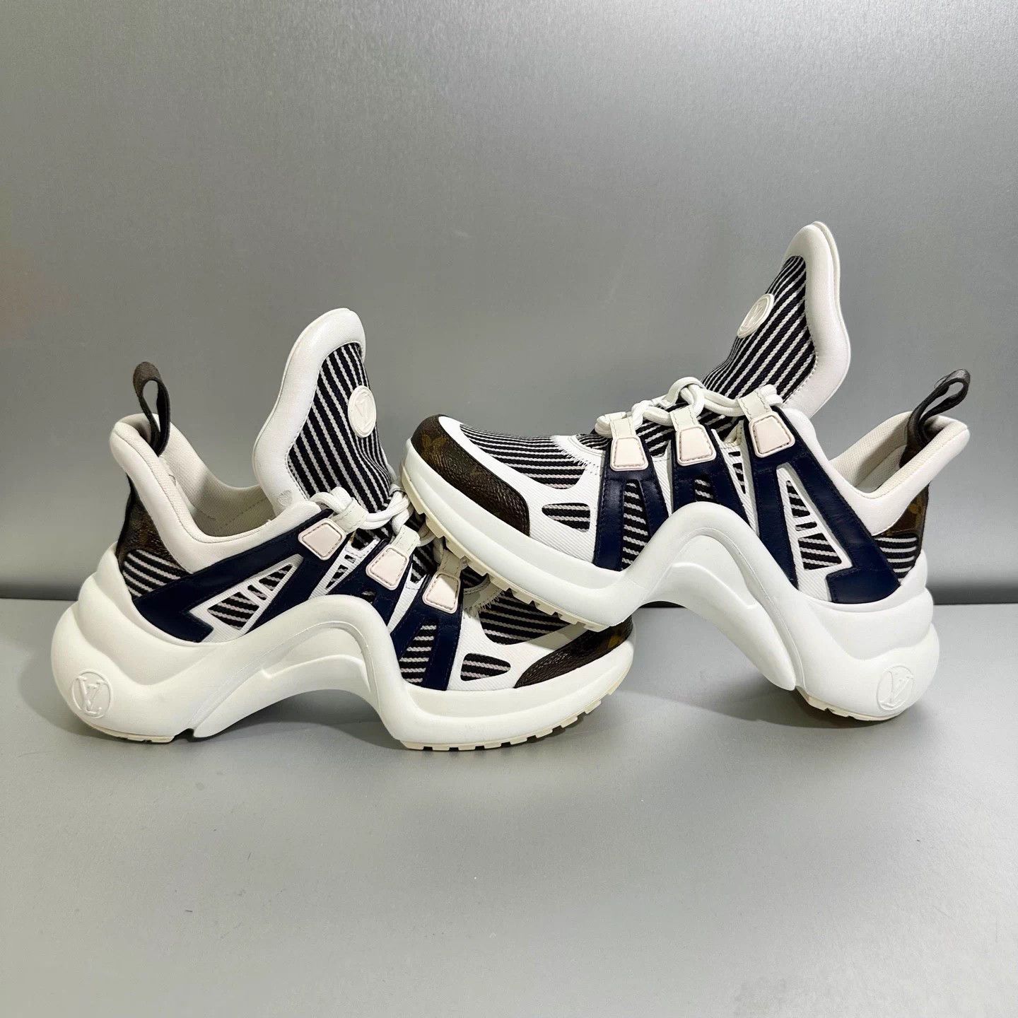 Louis Vuitton LV White Blue Striped Monogram Dad Shoe 36 Mint Size US 5 / IT 35 - 3 Thumbnail