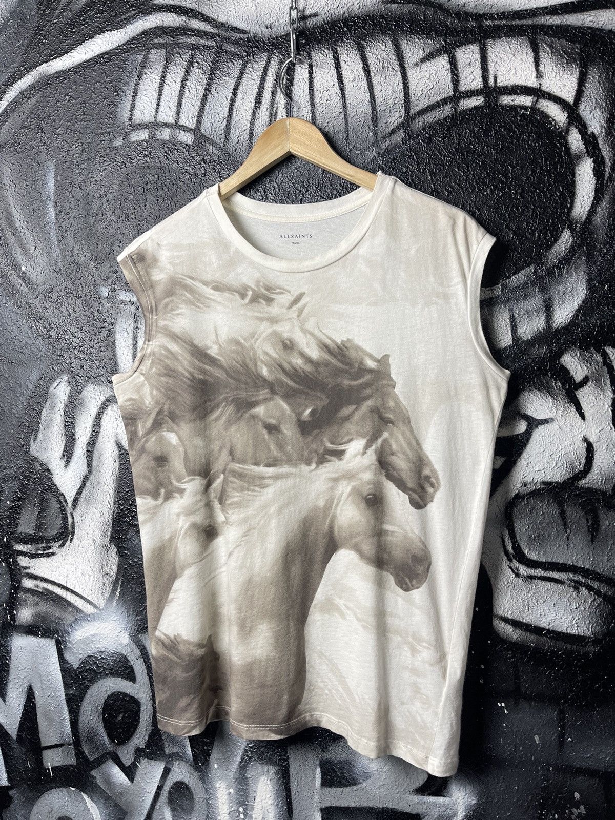 AllSaints Horse Overprint Cotton Sleeveless T-Shirt Size S
