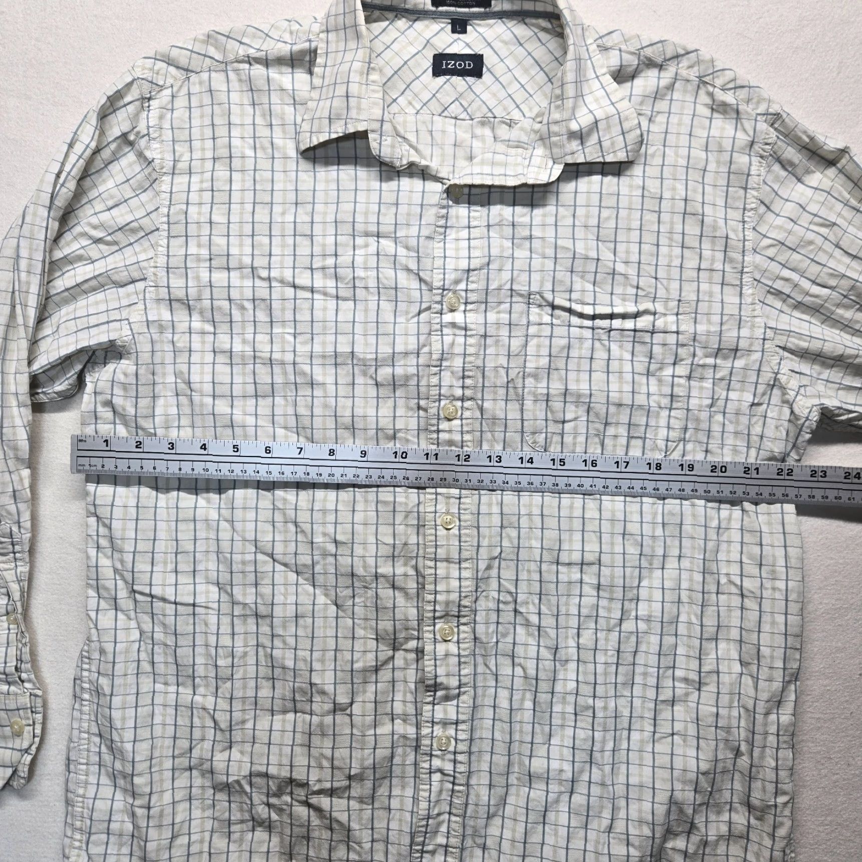 Izod VINTAGE IZOD Men's Shirt Casual Business Long Sleeve Button-Up Cotton Check Large White Size US L / EU 52-54 / 3 - 4 Thumbnail