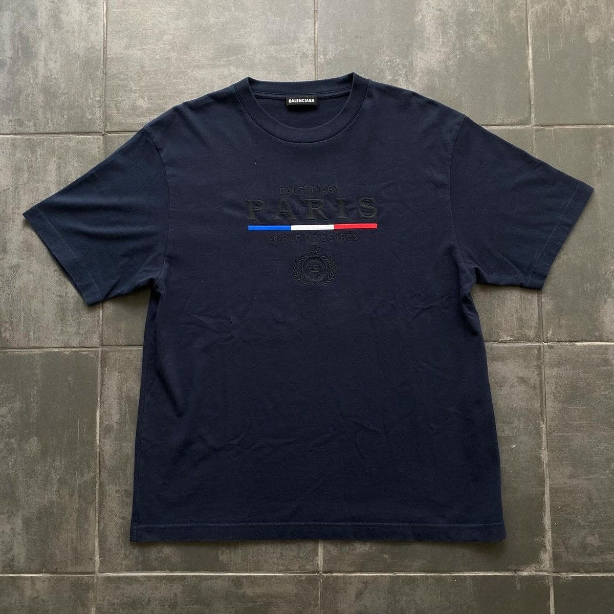 image of Balenciaga Paris T-Shirt S in Navy, Men's (Size Small)