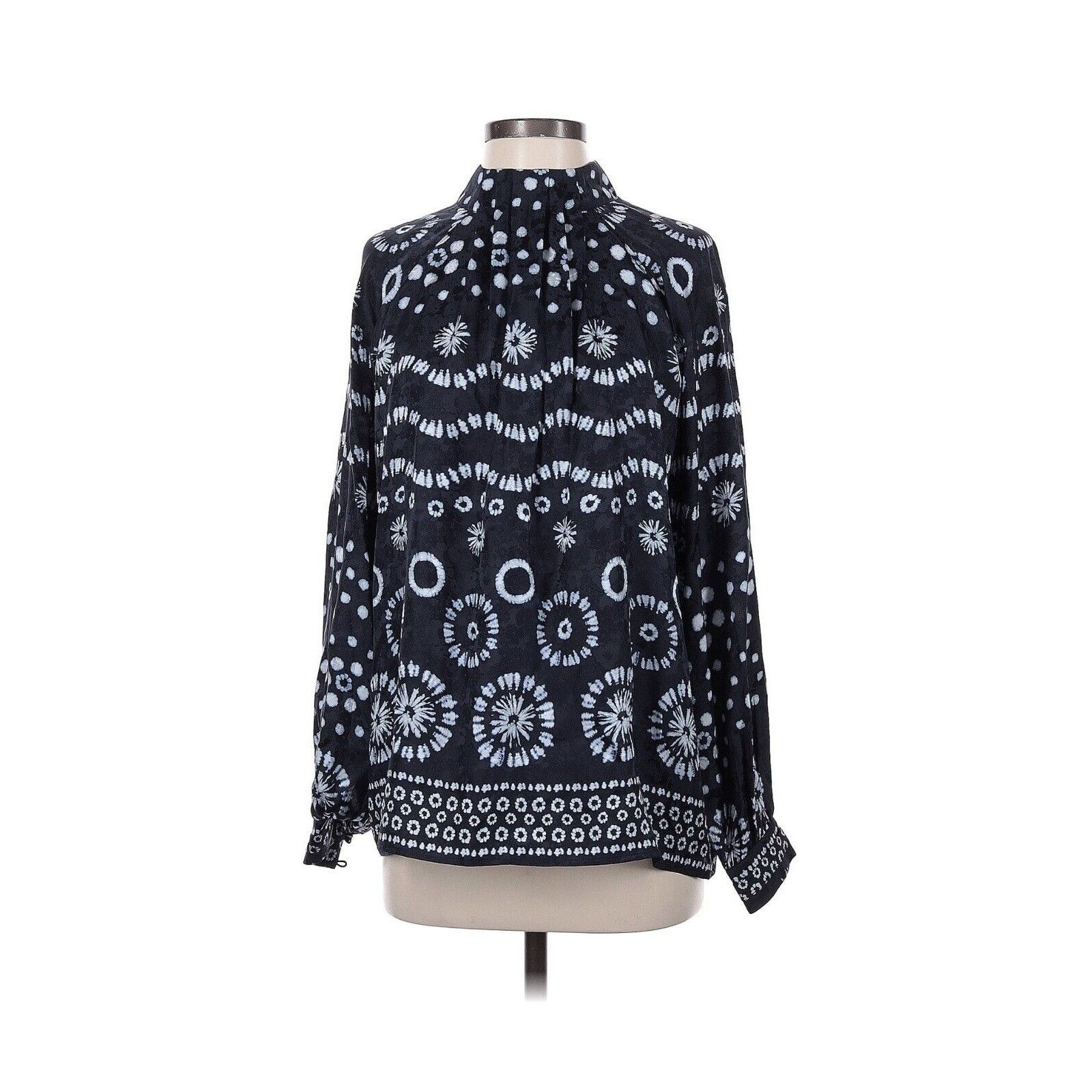 Hunter Bell Hunter Bell Graham Navy House Printed Silk Mockneck Blouse Size XS / US 0-2 / IT 36-38 - 2 Thumbnail