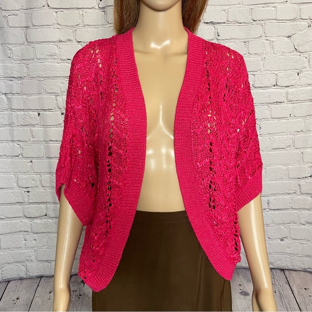 Chicos NWT New Chico's Pink Cotton Blend Knit Shrug Cardigan Size Size XXL / US 16-18 / IT 52-54 - 2 Thumbnail