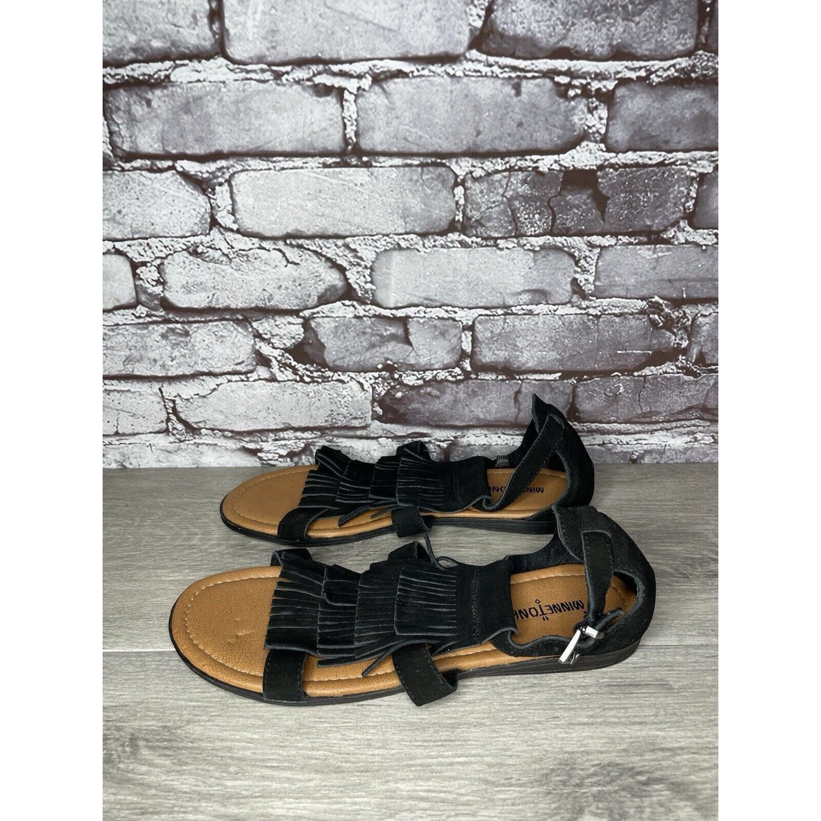 Minnetonka Minnetonka Maui 71302 Black Suede Leather Ankle Strap Flats Size US 10 / IT 40 - 1 Thumbnail
