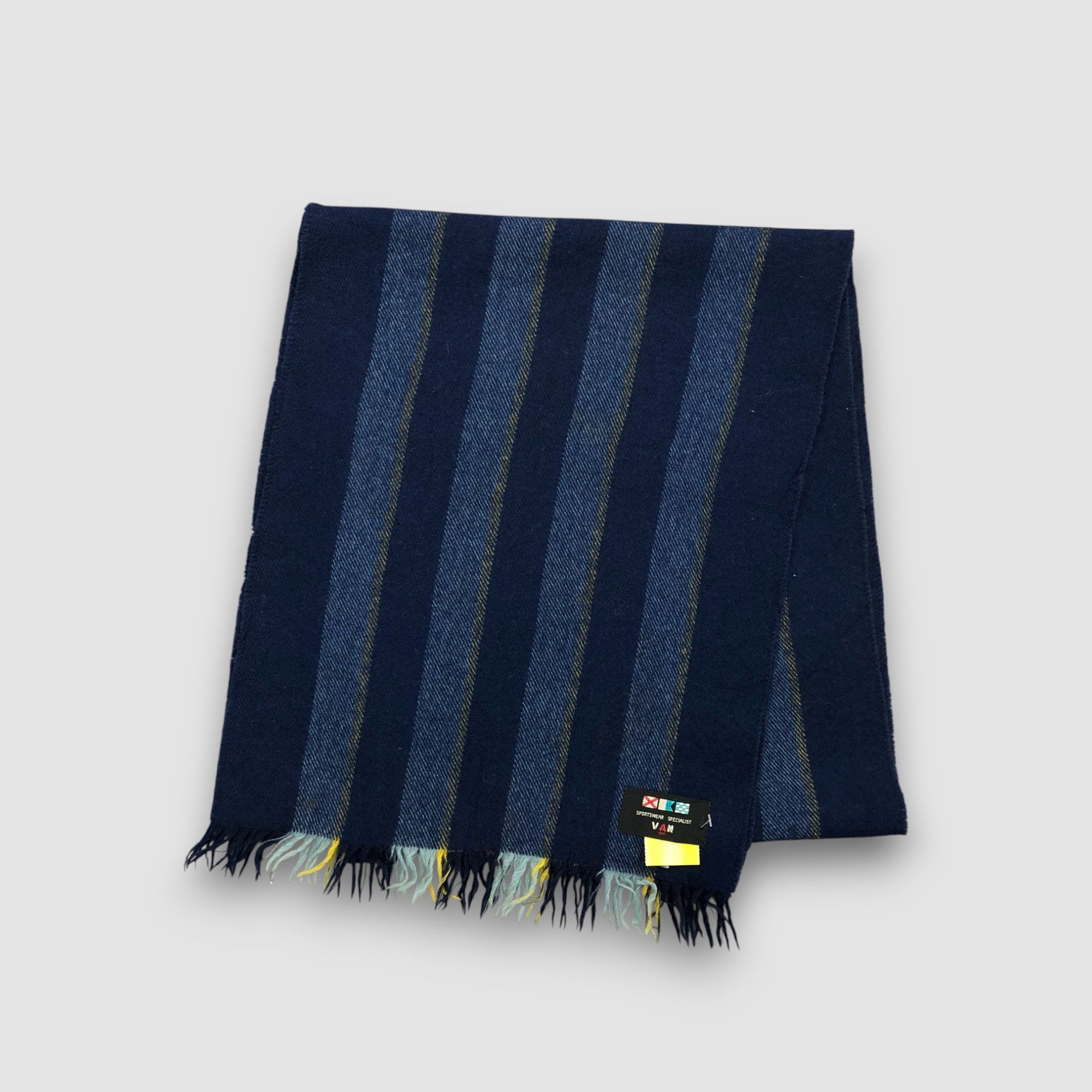 Japanese Brand Vintage 90s Van Jac Scarf Muffler Wool Fringe Winter Scarves Size ONE SIZE - 3 Thumbnail