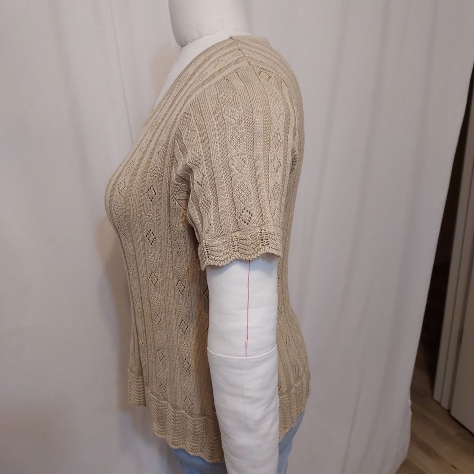 Other Da-Rue of California Tan Knit Scalloped Edge Blouse Tee Top Size L / US 10 / IT 46 - 2 Thumbnail