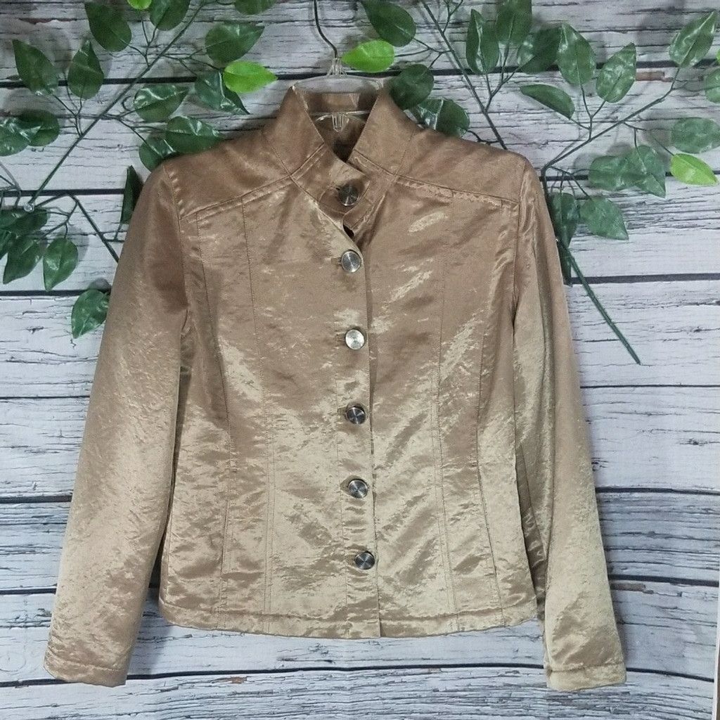 Chicos Chico's gold foil high neck button down jacket blazer sz Sm Size S / US 4 / IT 40 - 1 Thumbnail