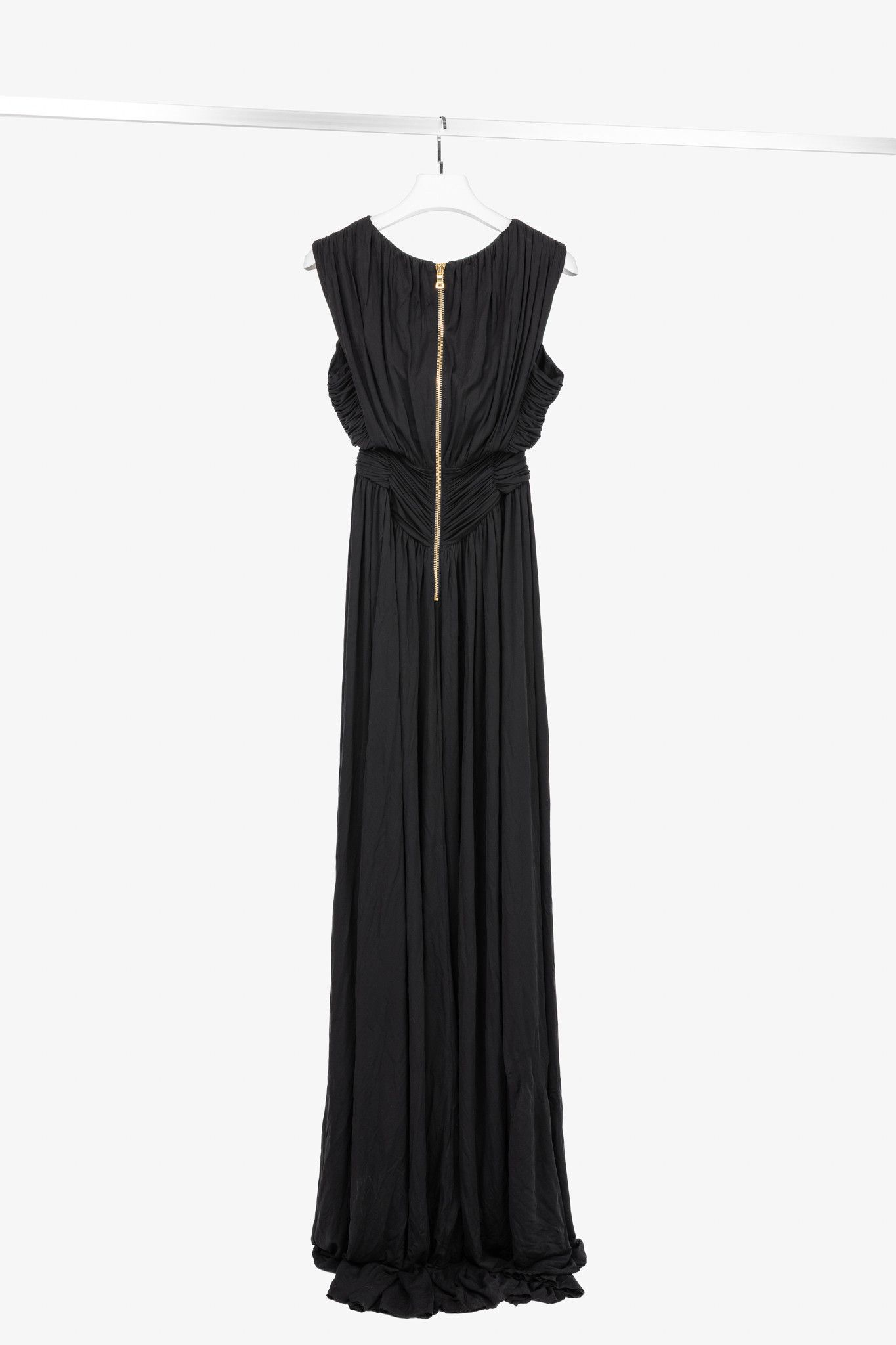 Balmain Balmain R16 Black Viscose Ruched Stretch Jersey Gown Size L / US 10 / IT 46 - 2 Thumbnail