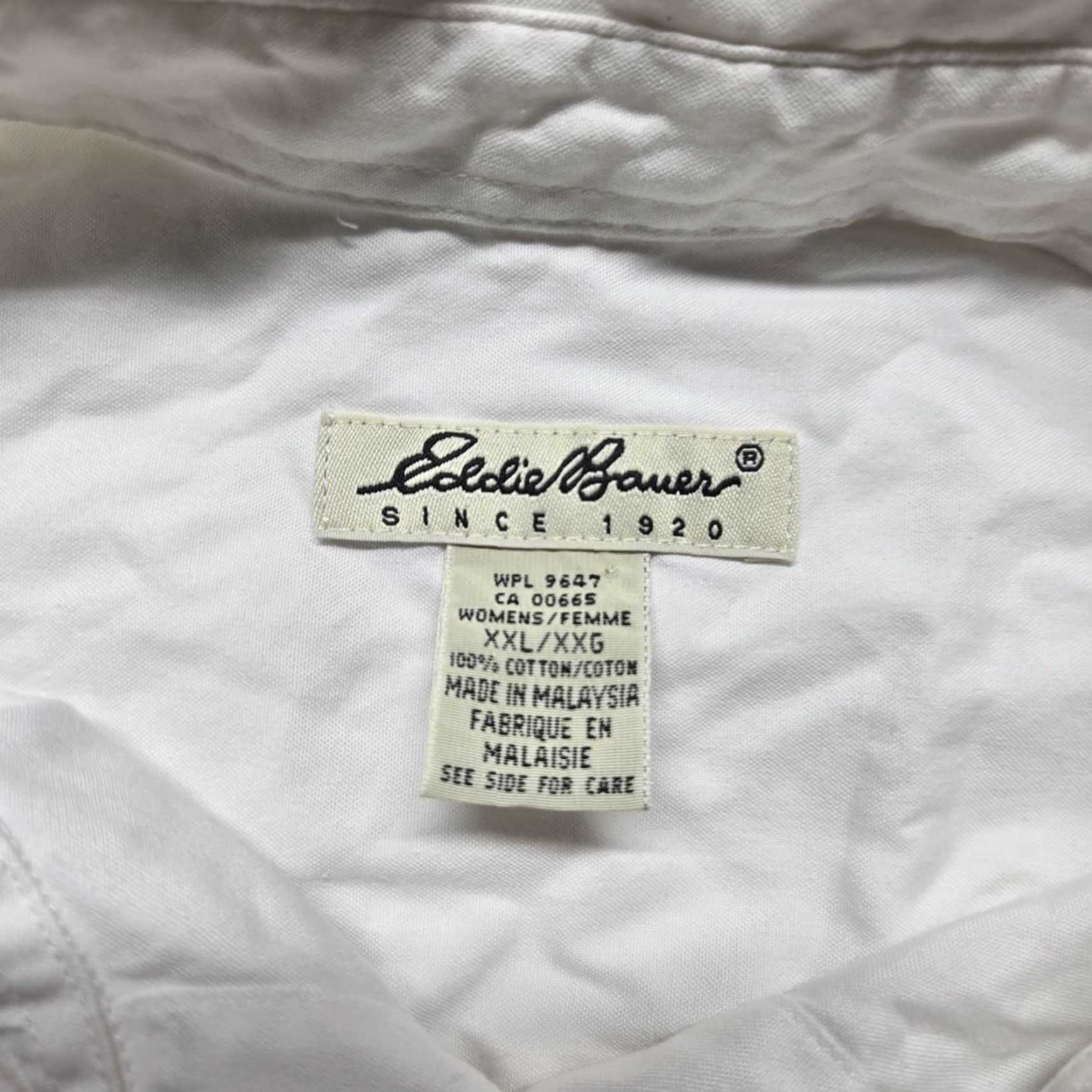 Eddie Bauer VINTAGE Eddie Bauer Dress Shirt Solid White 100% Cotton Button-Down Adult Men 2XL White Mens Dress Shirt Size 48R - 2 Thumbnail