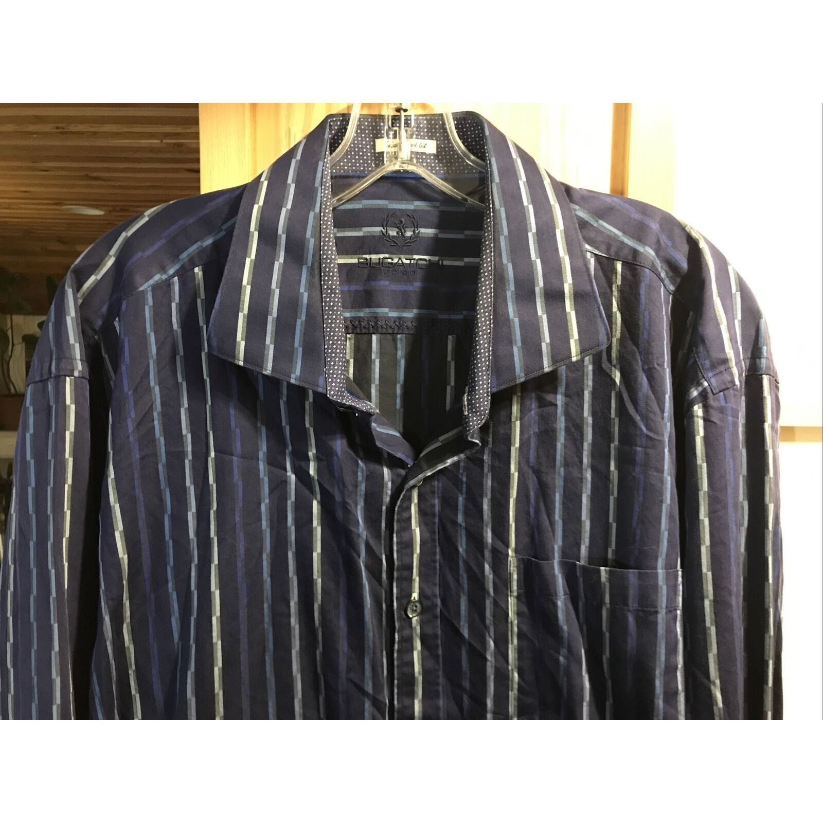 BUGATCHI Bugatchi Uomo Men’s XXL Blue Striped LS Button Cotton Shirt Size US XXL / EU 58 / 5 - 2 Thumbnail