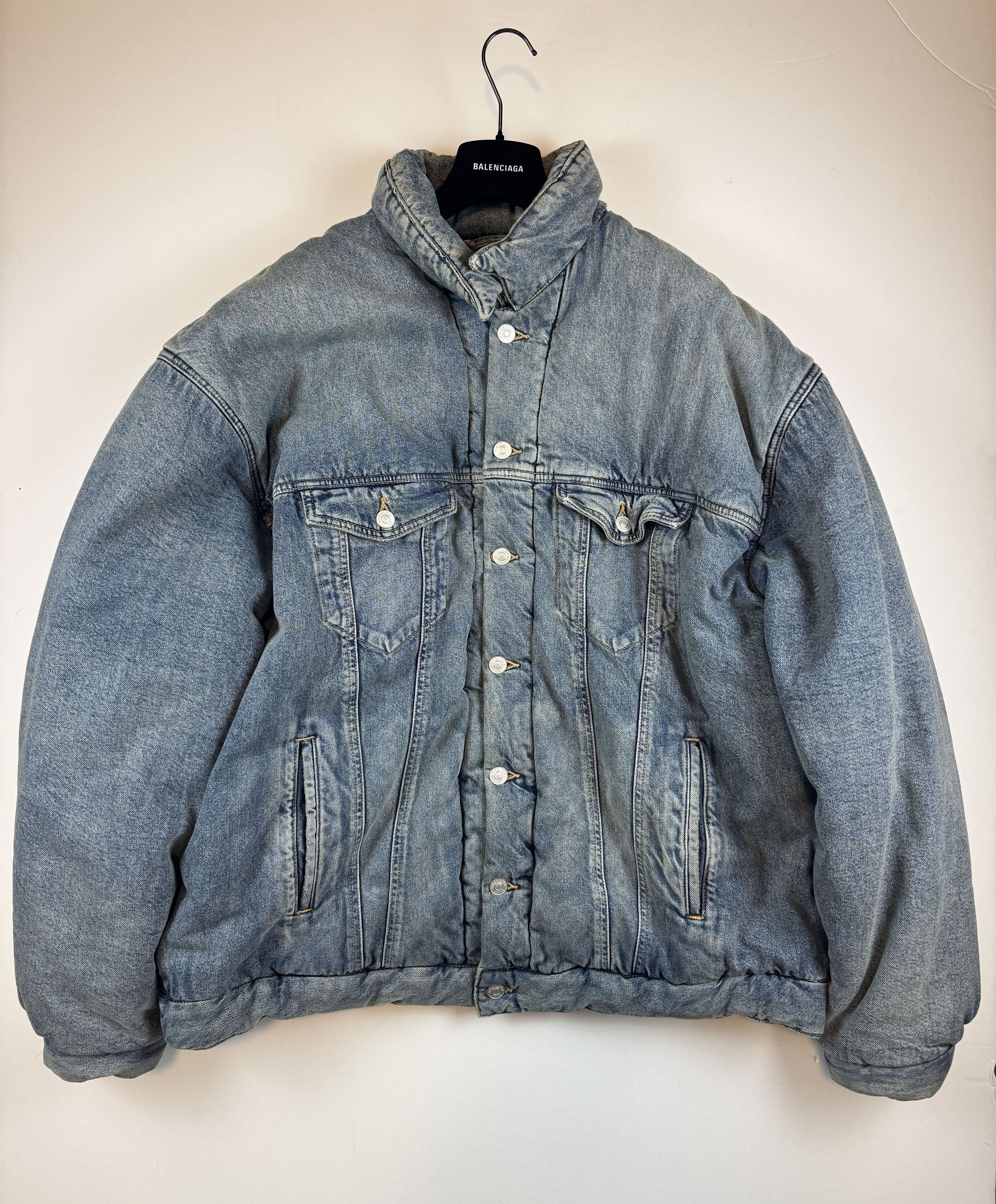 Balenciaga Balenciaga Padded Oversized Denim Jacket Size US S / EU 44-46 / 1 - 1 Thumbnail