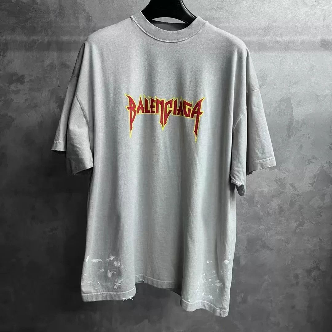 Balenciaga Balenciaga Gray Lightning Logo Short Sleeve Tee Size US XXS / EU 40 - 1 Thumbnail