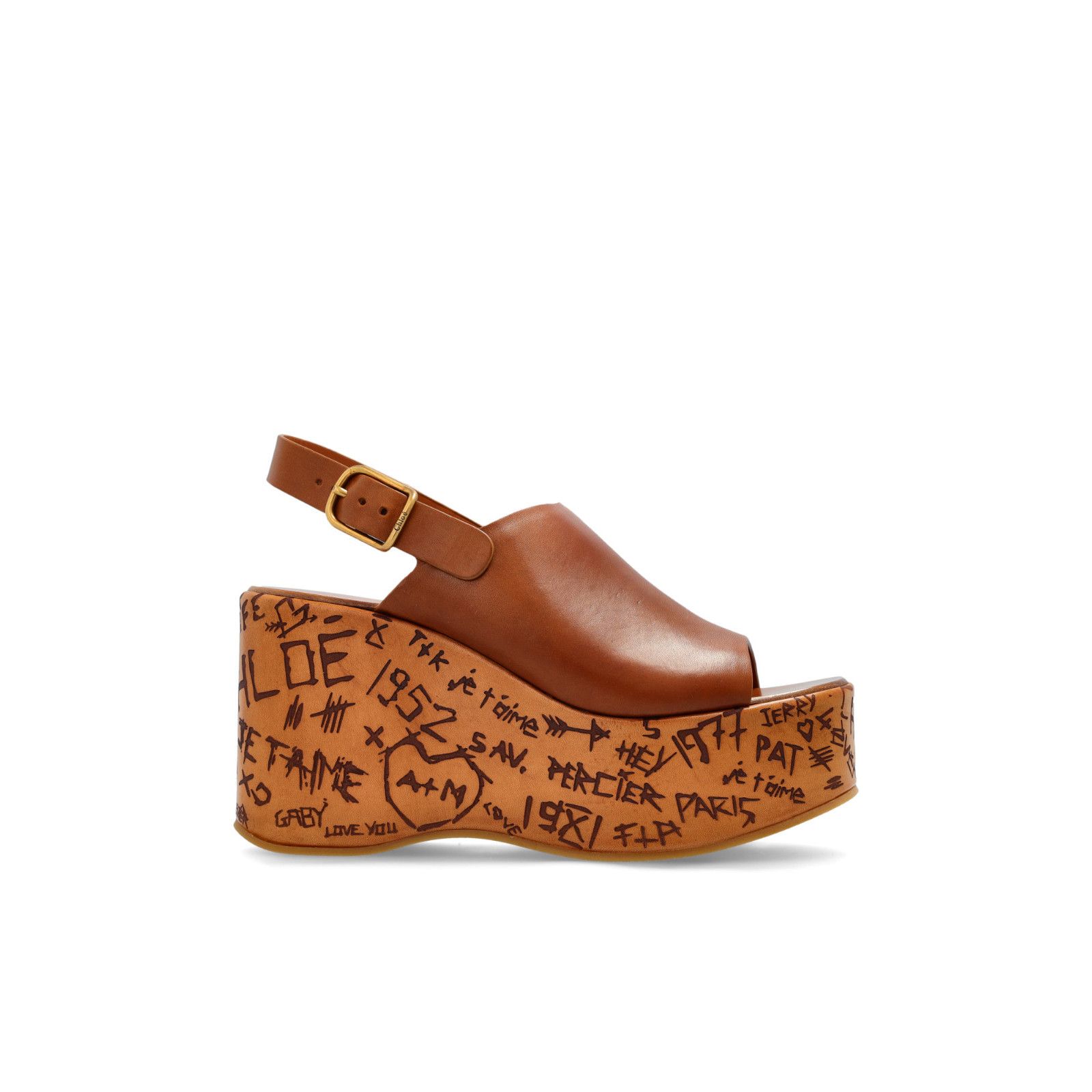 Chloe Maxime Brown Leather 105mm Heel Wedge Sandals New & Au