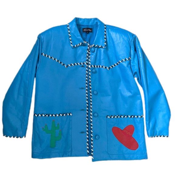 Vintage 80s Hannah Pang Blue Patchwork Leather Jacket - M/L Size M / US 6-8 / IT 42-44 - 11 Thumbnail