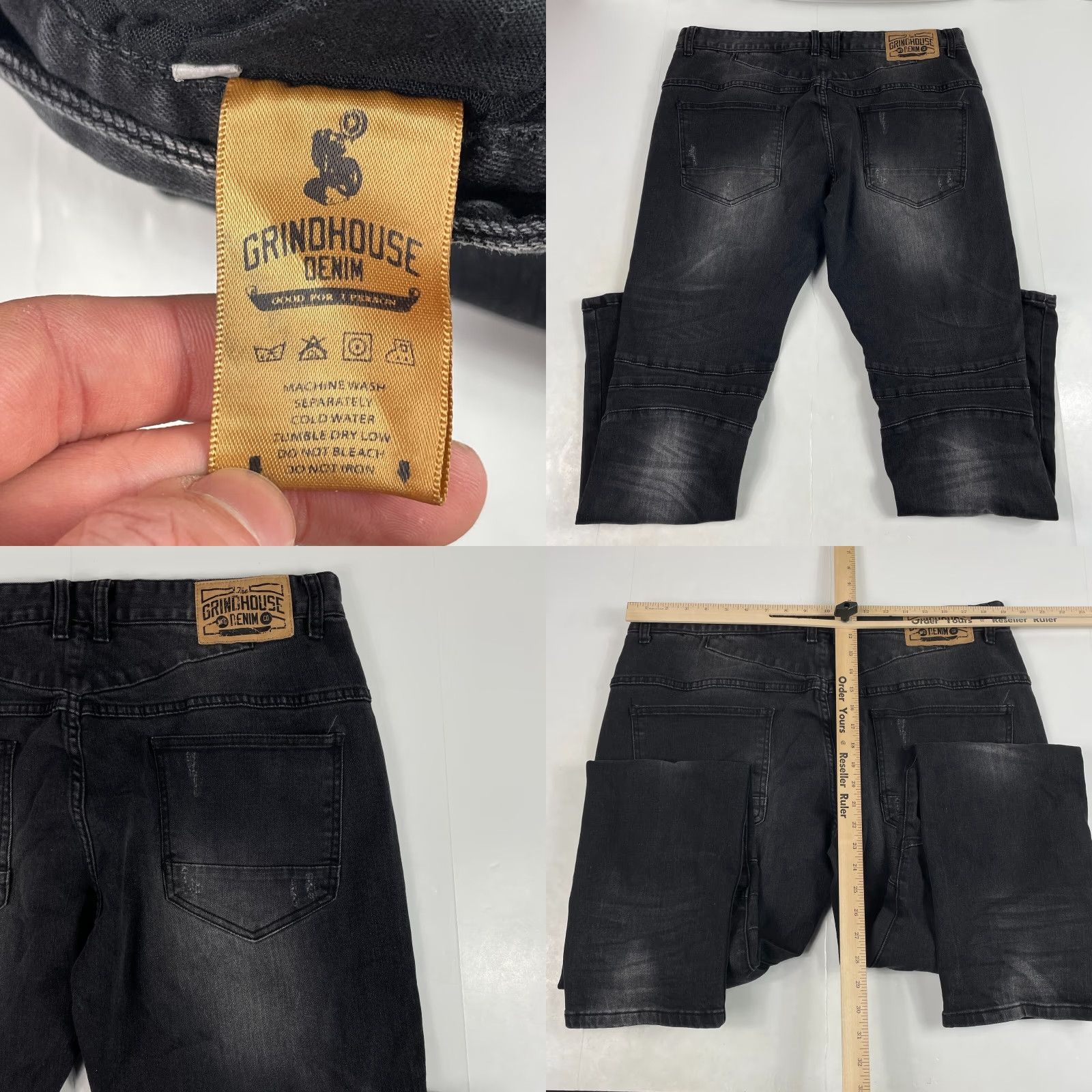 Vintage Grindhouse Jeans Men 40 x 33 Black Slim Straight Dark Wash Denim Distressed 5-Pocket Logo Embroidered Streetwear Biker Size US 40 / EU 56 - 8 Thumbnail
