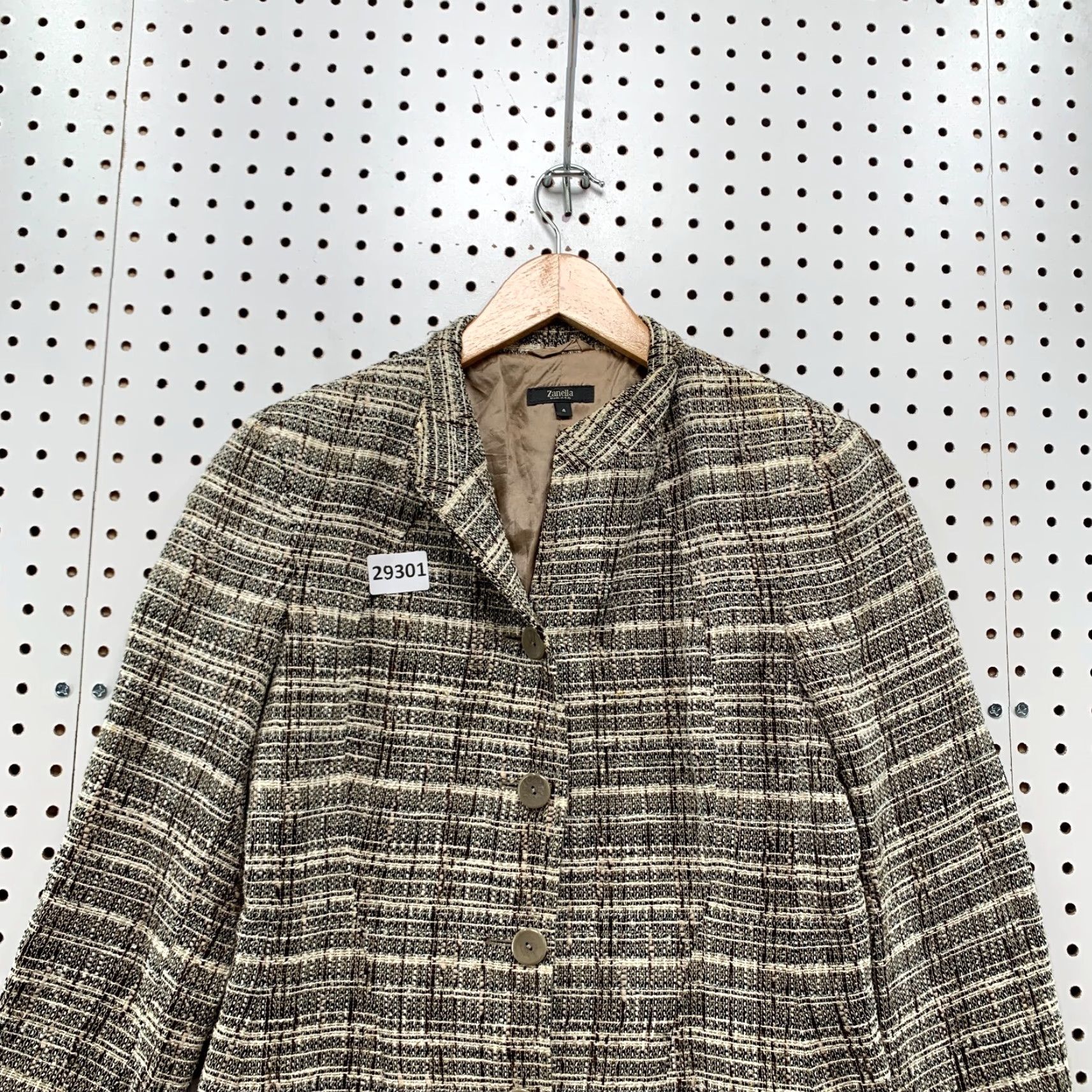 Zanella Zanella Blazer Womens Size 4 Brown Beige Linen Blend Tweed Plaid Italian 17x27 Size S / US 4 / IT 40 - 2 Thumbnail