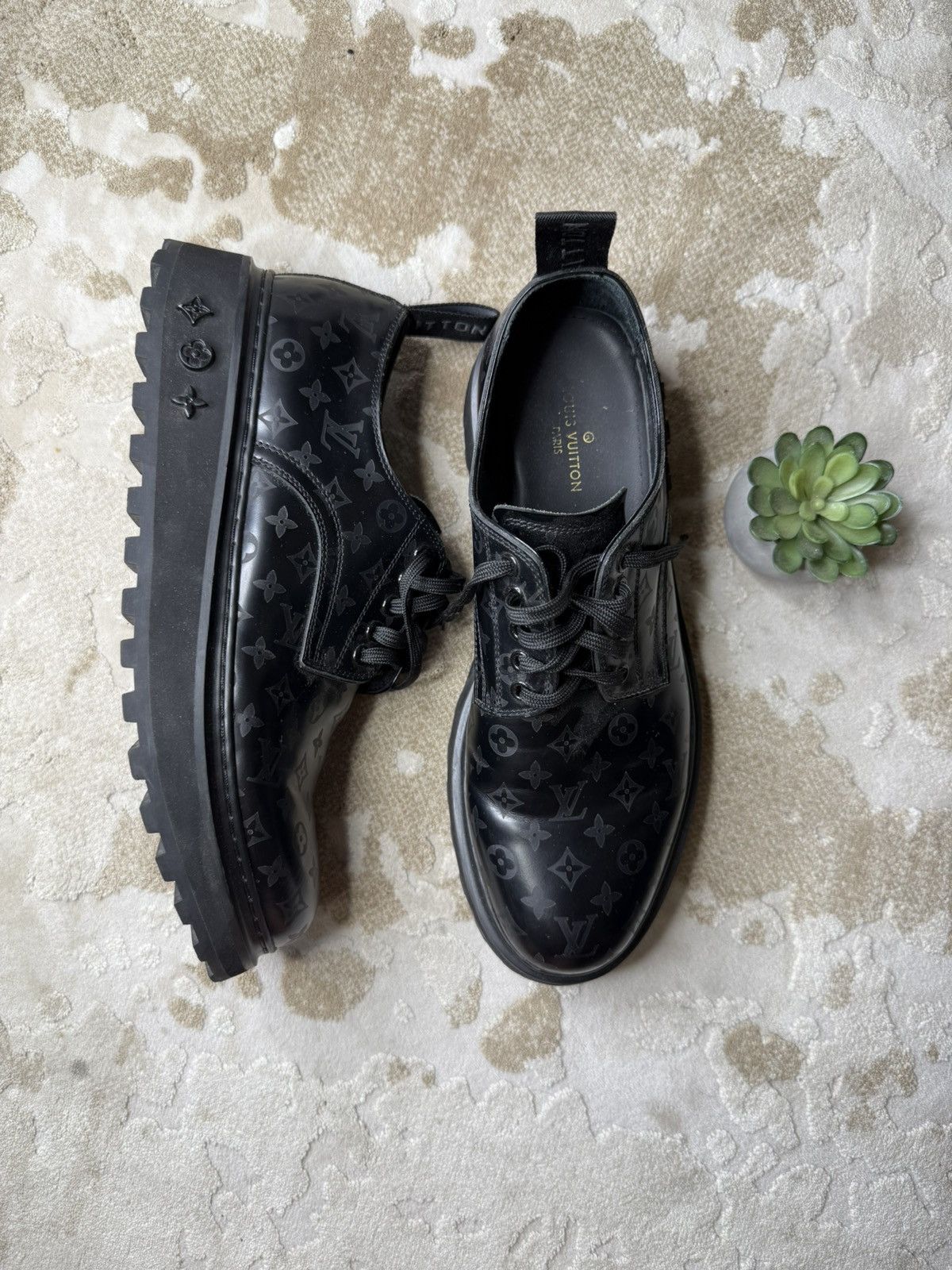 Louis Vuitton LOUIS VUITTON BLACK MONOGRAM LUXURY SHOES WITH CHUNKY SOLE Size US 7 / EU 40 - 1 Thumbnail