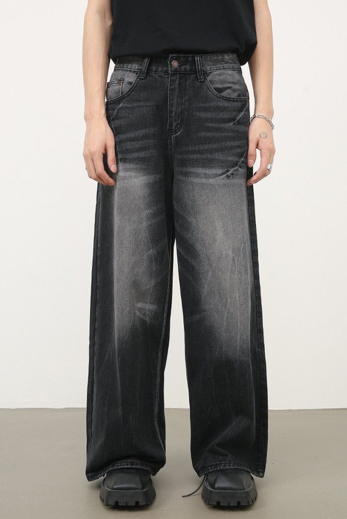 Designer × Japanese Brand Men's retro washed lightning pattern loose straight jeans Size US 32 / EU 48 - 1 Thumbnail