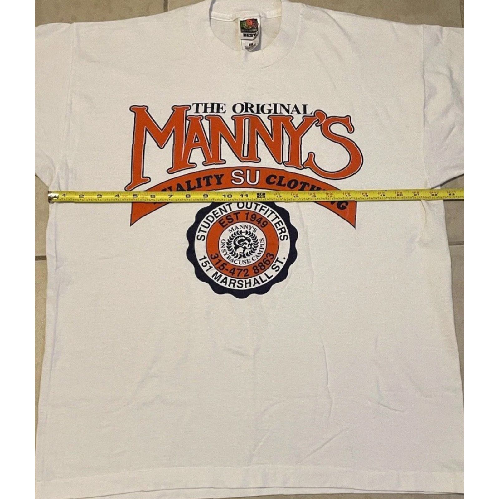 Vintage VINTAGE 90s Syracuse University Mannys Clothing Shirt XL White Mens T-Shirt Grunge Track & Field PE 80s USA Sports Size US XL / EU 56 / 4 - 7 Thumbnail