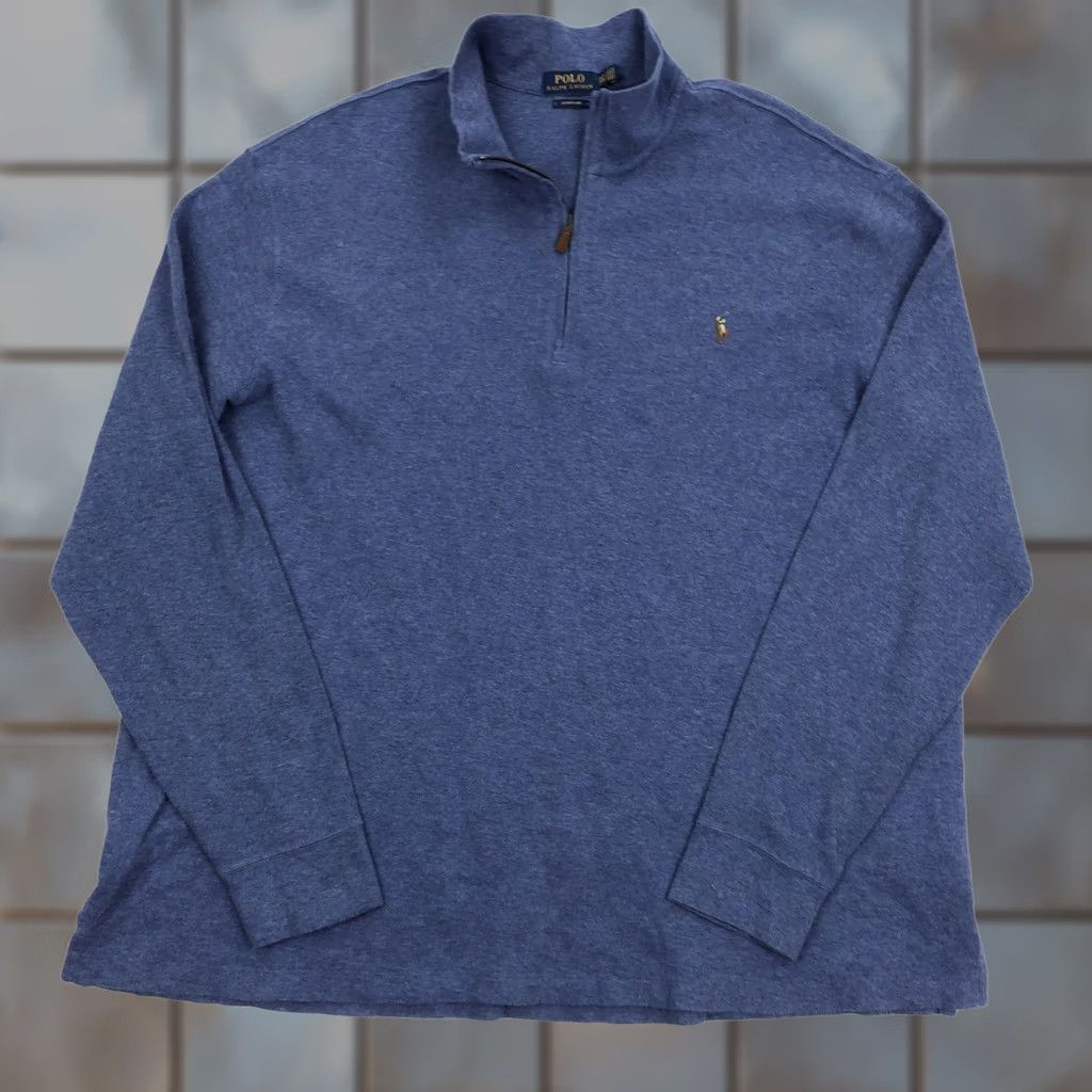Polo Ralph Lauren Polo Ralph Lauren Men's Blue Estate Rib 1/4 Zip Pullover Sweater 2XLT Tall Size US XXL / EU 58 / 5 - 1 Thumbnail