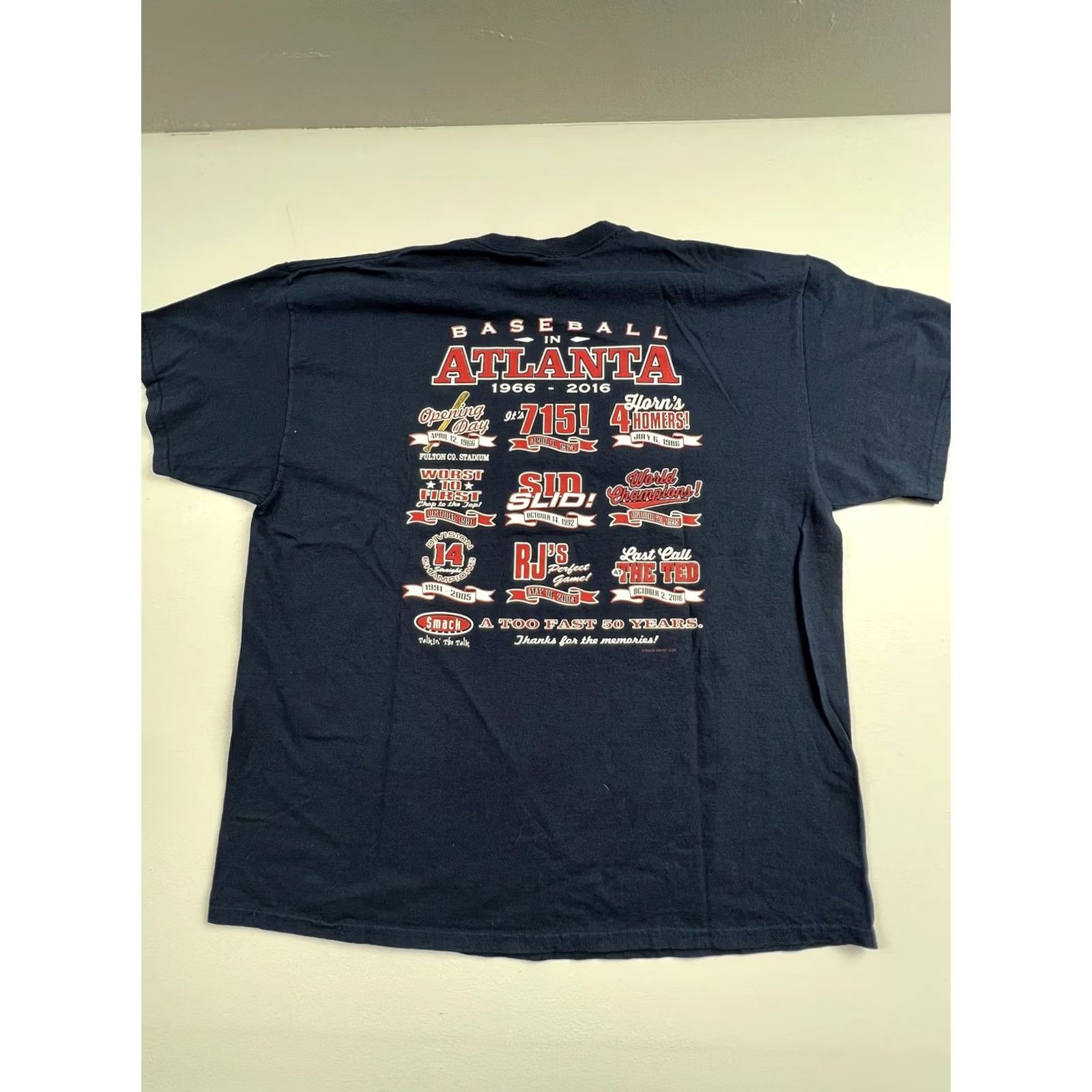 Gildan Gildan Baseball In Atlanta Shirt Mens 2XL Blue 1966-2016 Smack Graphic Tee Size US XXL / EU 58 / 5 - 2 Thumbnail