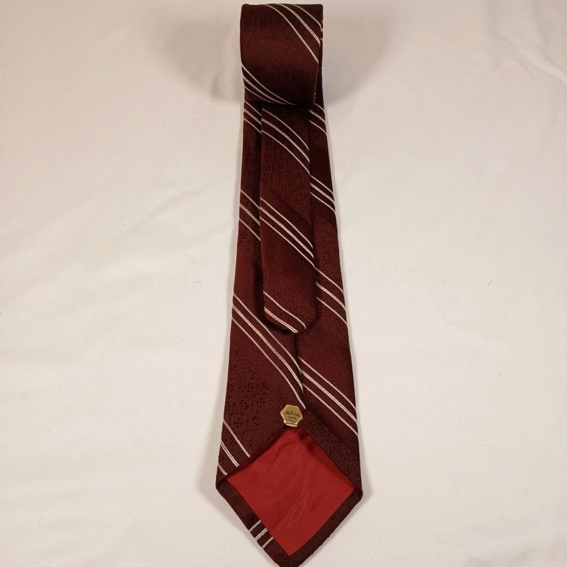 Vintage Lilly Dache Necktie Men Burgundy Diagonal Striped 3" x 55" Tie Mens Red Short 55" Size ONE SIZE - 3 Thumbnail