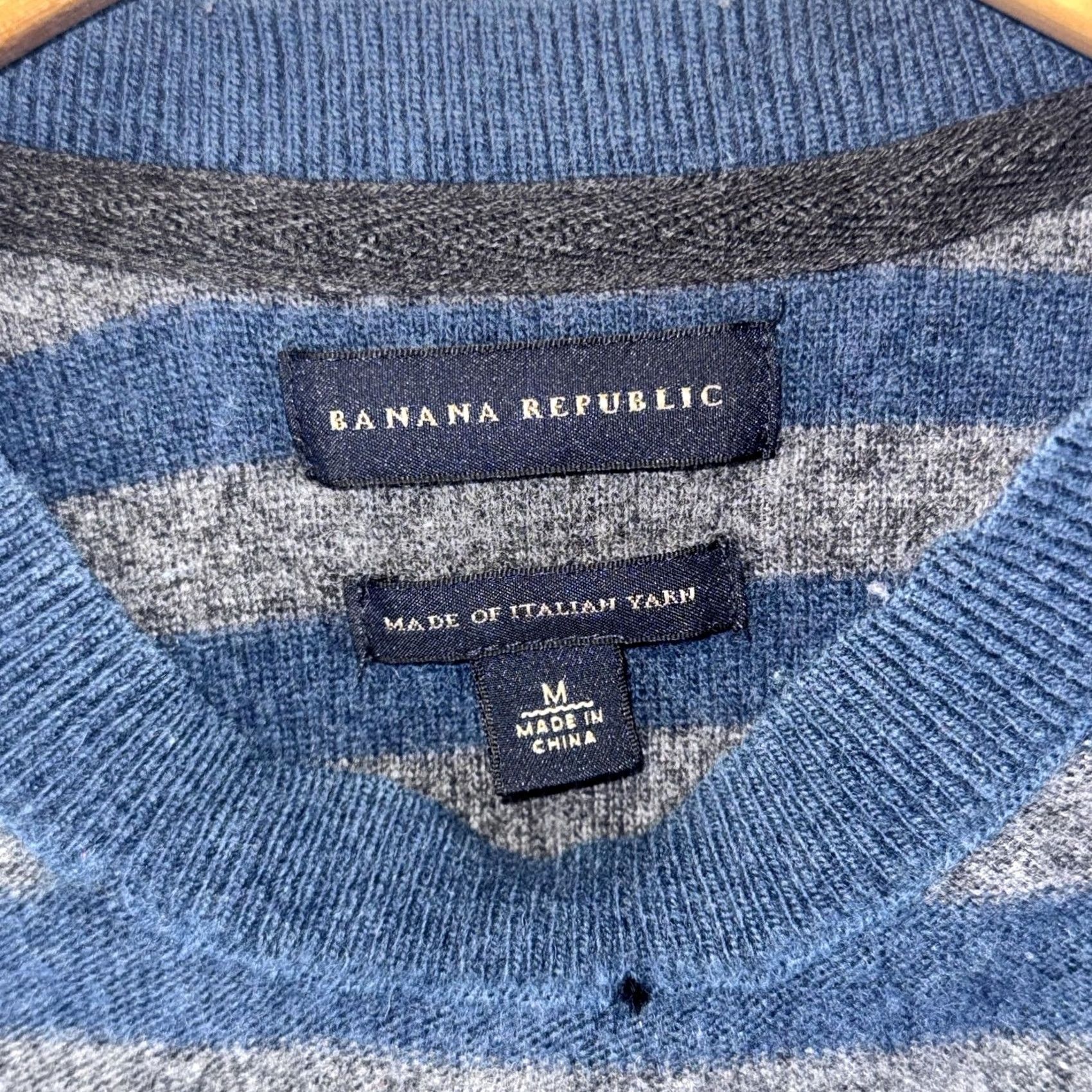 Banana Republic Banana Republic Sweater Mens Medium Blue Gray Striped Merino Wool Italian Yarn Crew Neck Knit Pullover Nylon Size US M / EU 48-50 / 2 - 3 Thumbnail