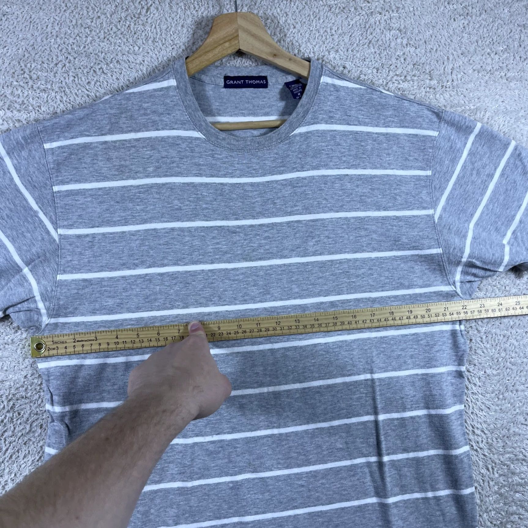 Vintage VINTAGE Grant Thomas 90s Striped T-Shirt Mens M Gray White Surf Skate Y2K Shirt Size US M / EU 48-50 / 2 - 6 Thumbnail