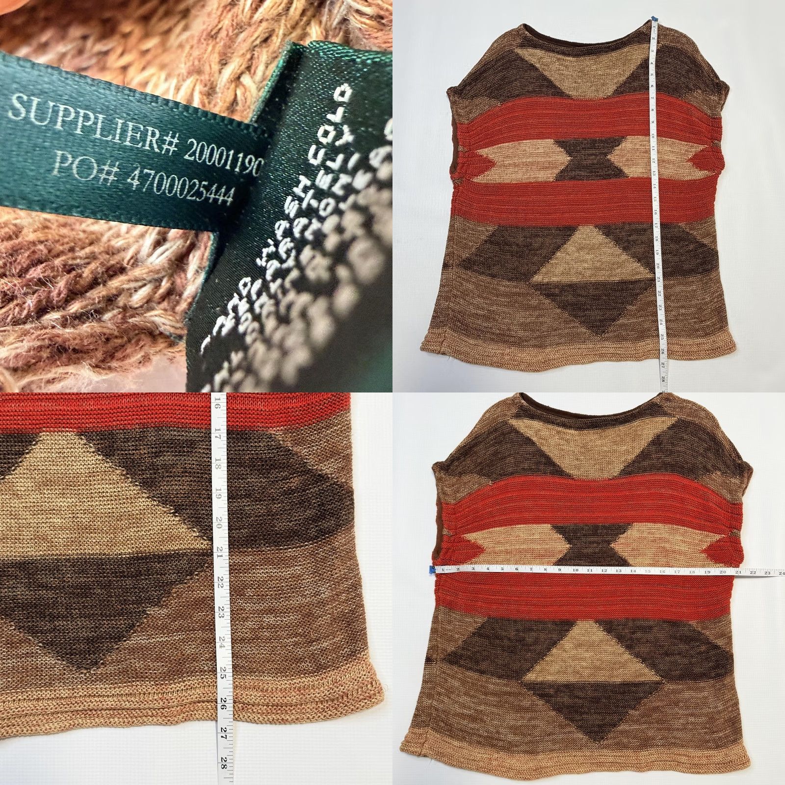 Ralph Lauren Lauren Ralph Sweater Womens S/M Knit Brown Red Linen Poncho Tunic Aztec Size S / US 4 / IT 40 - 8 Thumbnail