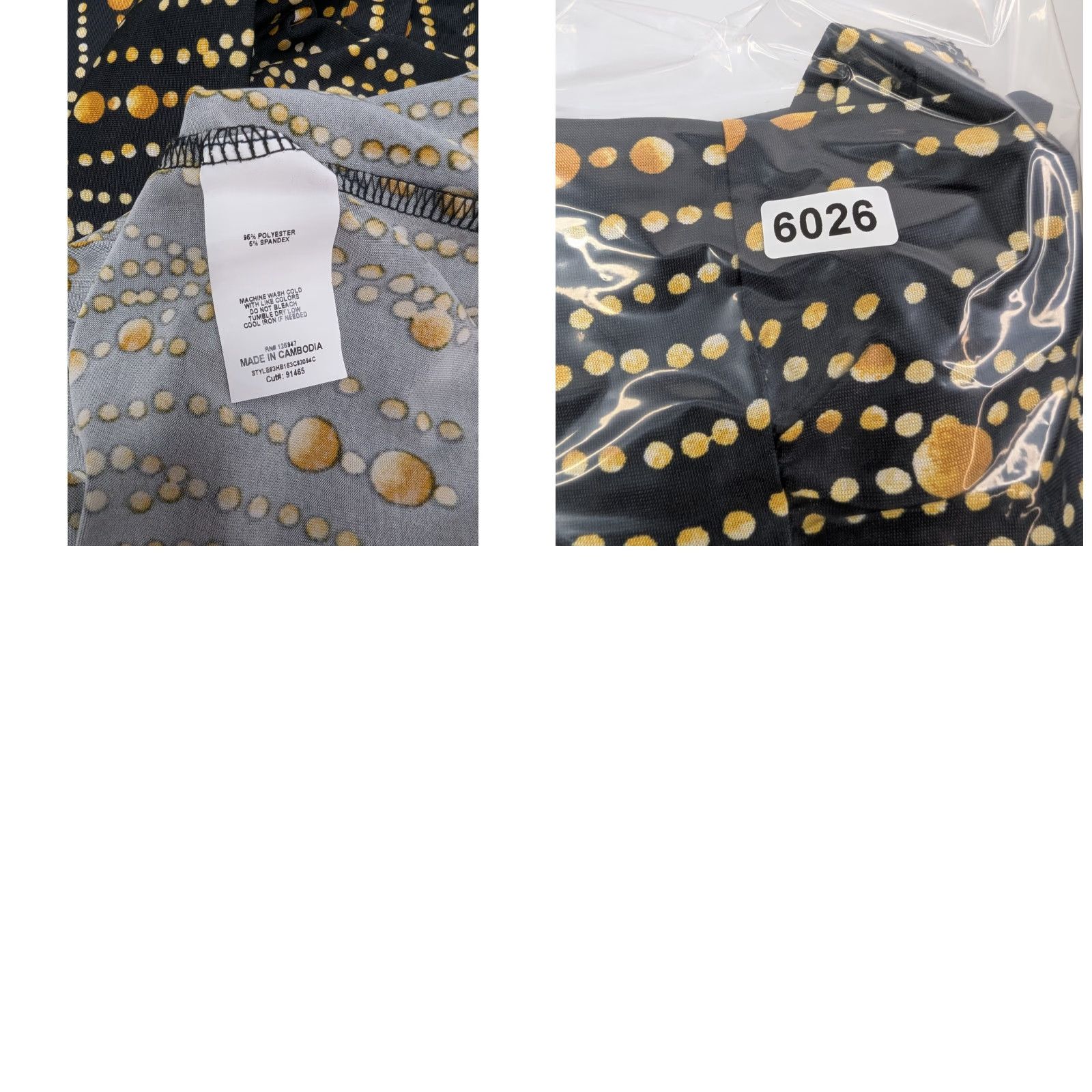Vintage Cocomo Top Button V-Neck Roll Tab Sleeve 3/4 Sleeve Pintuck Geometric Yellow Black Circles XL Blouse Tunic Women Shopwear Size XL / US 12-14 / IT 48-50 - 8 Thumbnail
