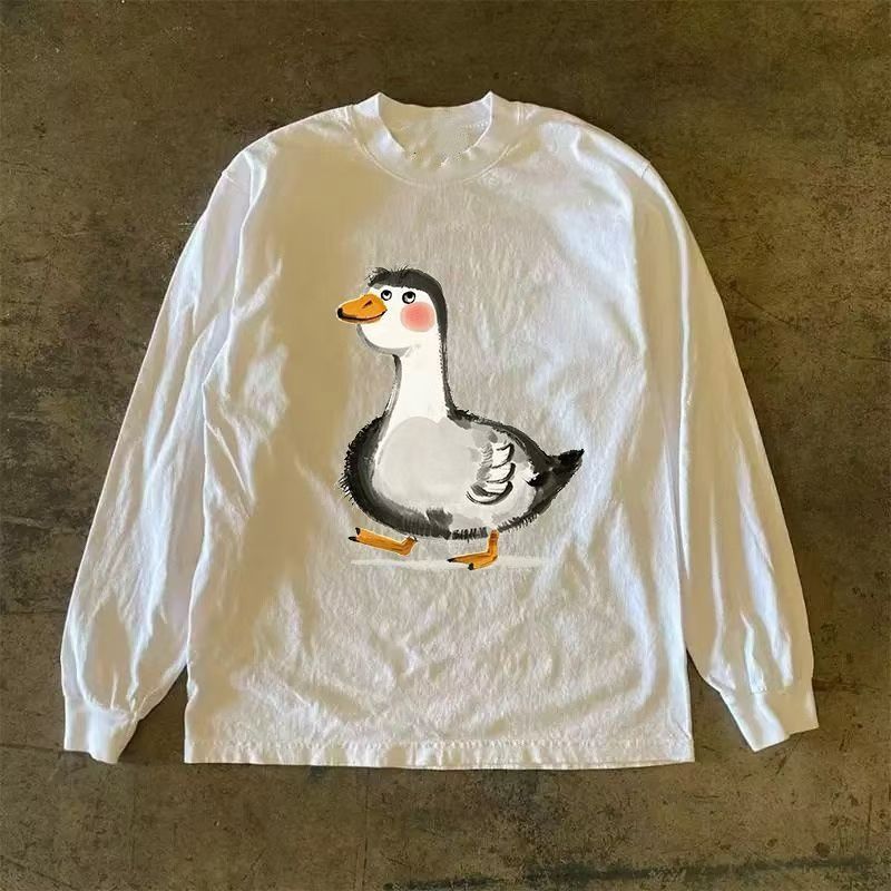 Japanese Brand White washed retro cartoon goose print long-sleeved t-shirt Size US M / EU 48-50 / 2 - 1 Thumbnail