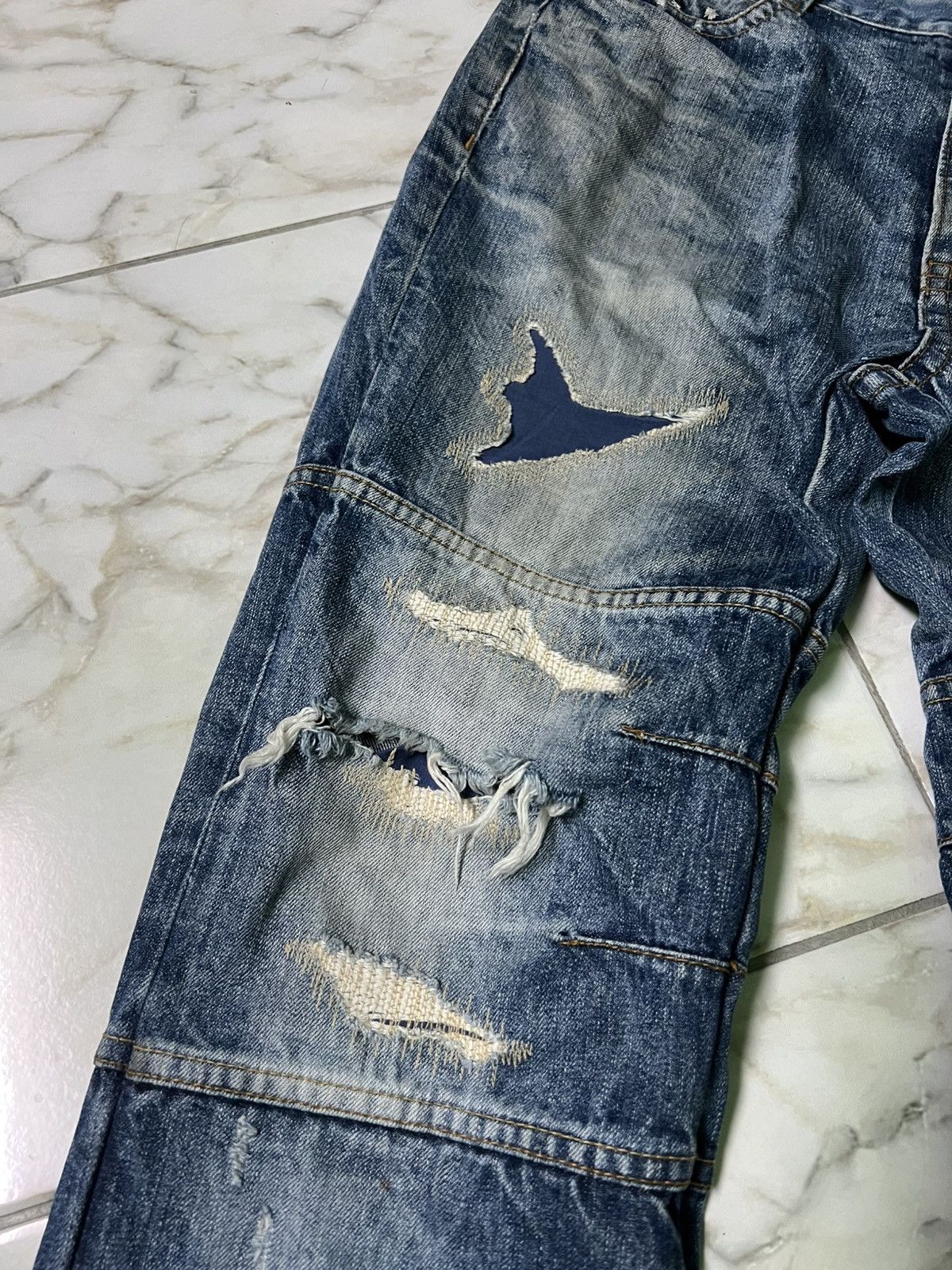 Japanese Brand 💥Baggy💥Redpepper Double Knee Washed Ripped Distress Jeans Size US 35 - 4 Thumbnail