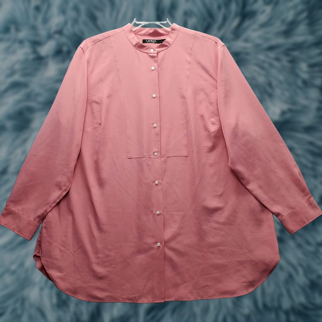 Ralph Lauren Lauren Ralph Lauren Shirt Women 3X Pink Long Sleeve Band Collar Button Front Size XXL / US 16-18 / IT 52-54 - 1 Thumbnail