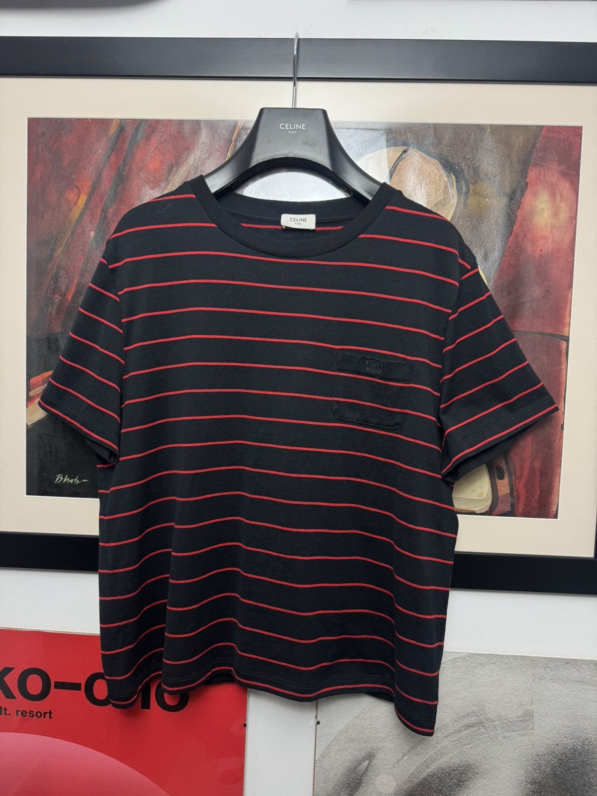 Celine Celine Triomphe Mini Logo Designer Stripes Black Red Tee Size US M / EU 48-50 / 2 - 1 Thumbnail