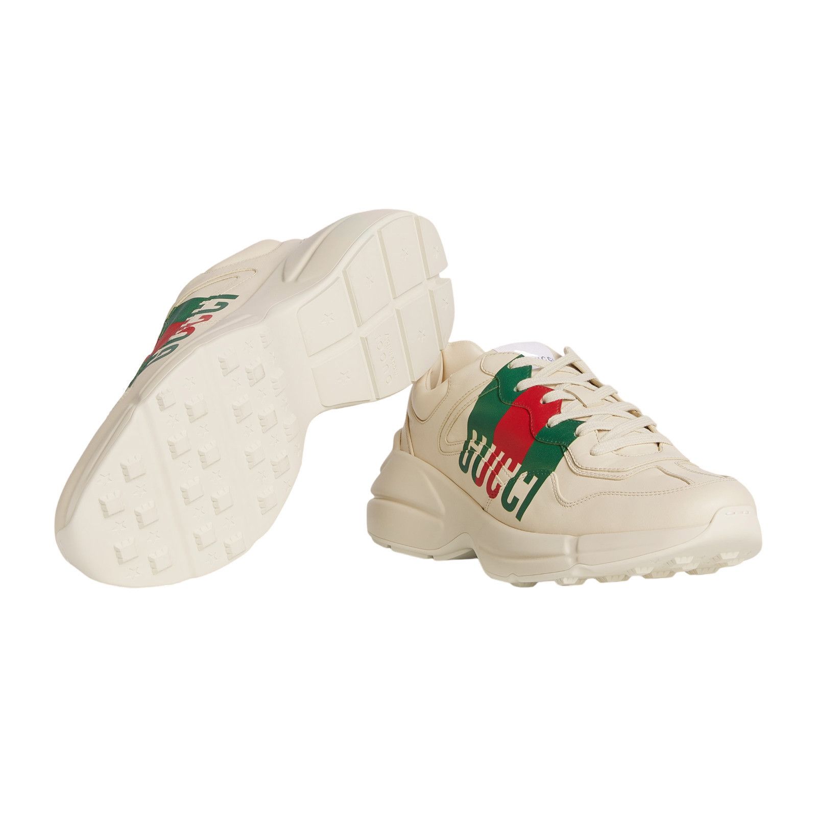 GUCCI RYTHON Ivory Leather Men's Sneakers New And Authentic