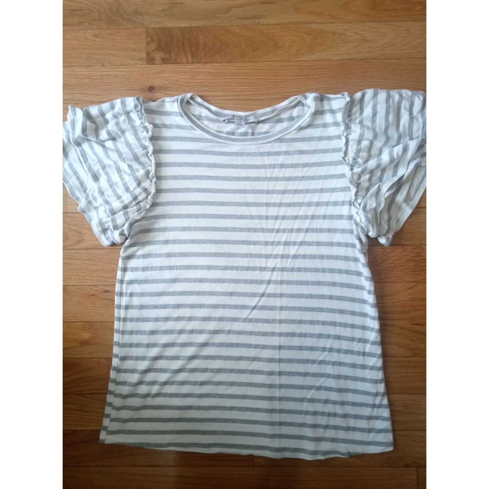 Vintage Green Envelope T-Shirt Shirt Women Small White Striped Short Sleeve Ruffle Knit Cotton Blend Casual Everyday Size S / US 4 / IT 40 - 3 Thumbnail