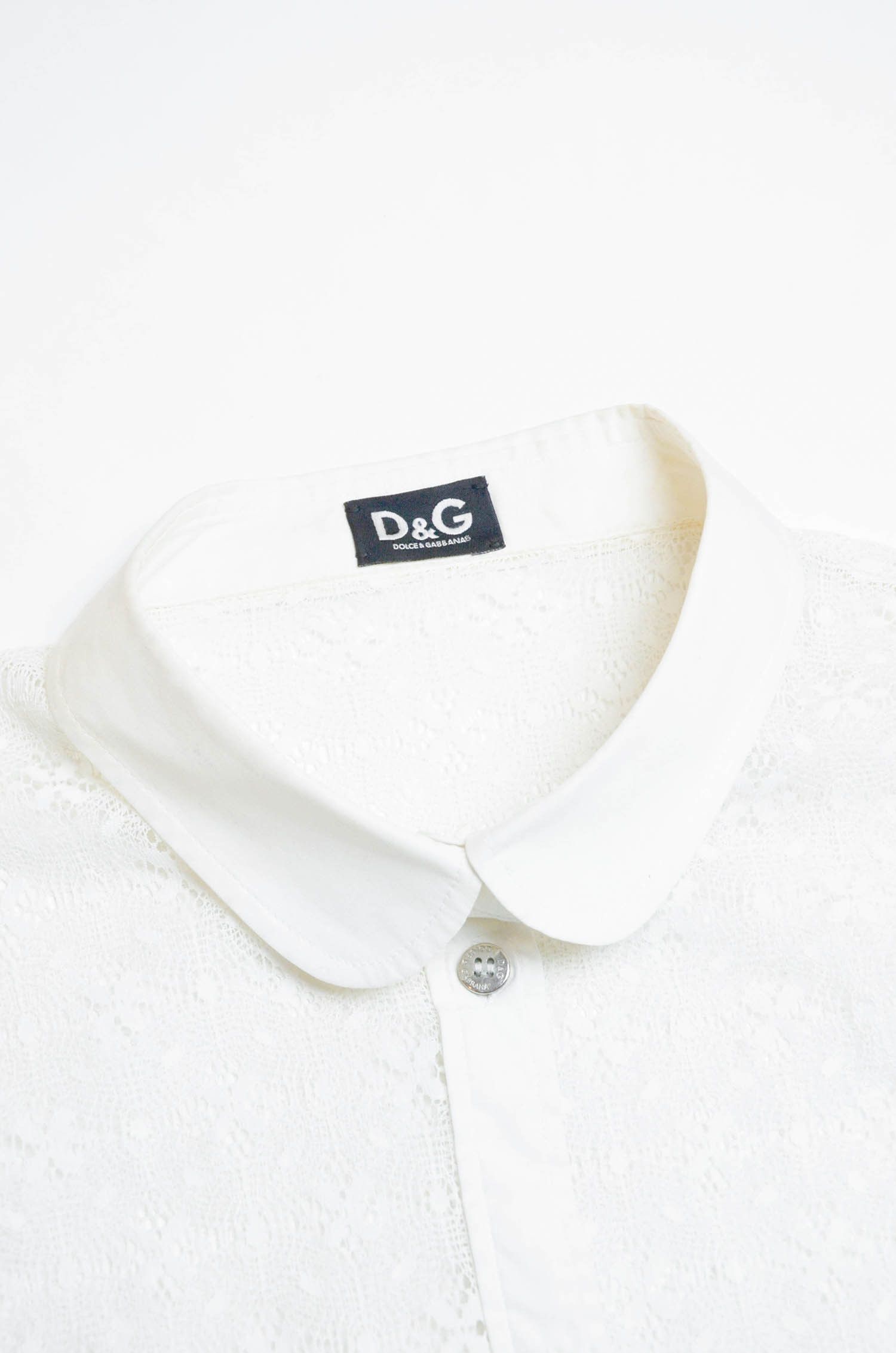Dolce & Gabbana D&G Dolce & Gabbana White Lace Short Sleeve Shirt – Size M Size M / US 6-8 / IT 42-44 - 6 Thumbnail