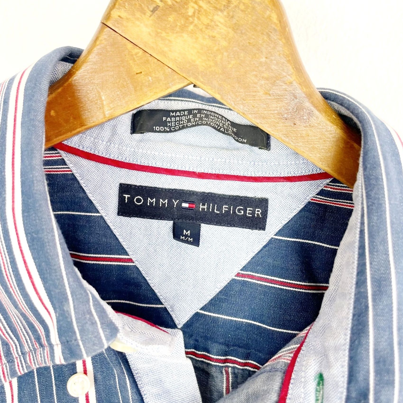 Tommy Hilfiger VINTAGE Tommy Hilfiger Shirt Mens Size M 1990s Red Blue Striped Long Sleeve Button-Front Cotton 100% Grunge Size US M / EU 48-50 / 2 - 6 Thumbnail