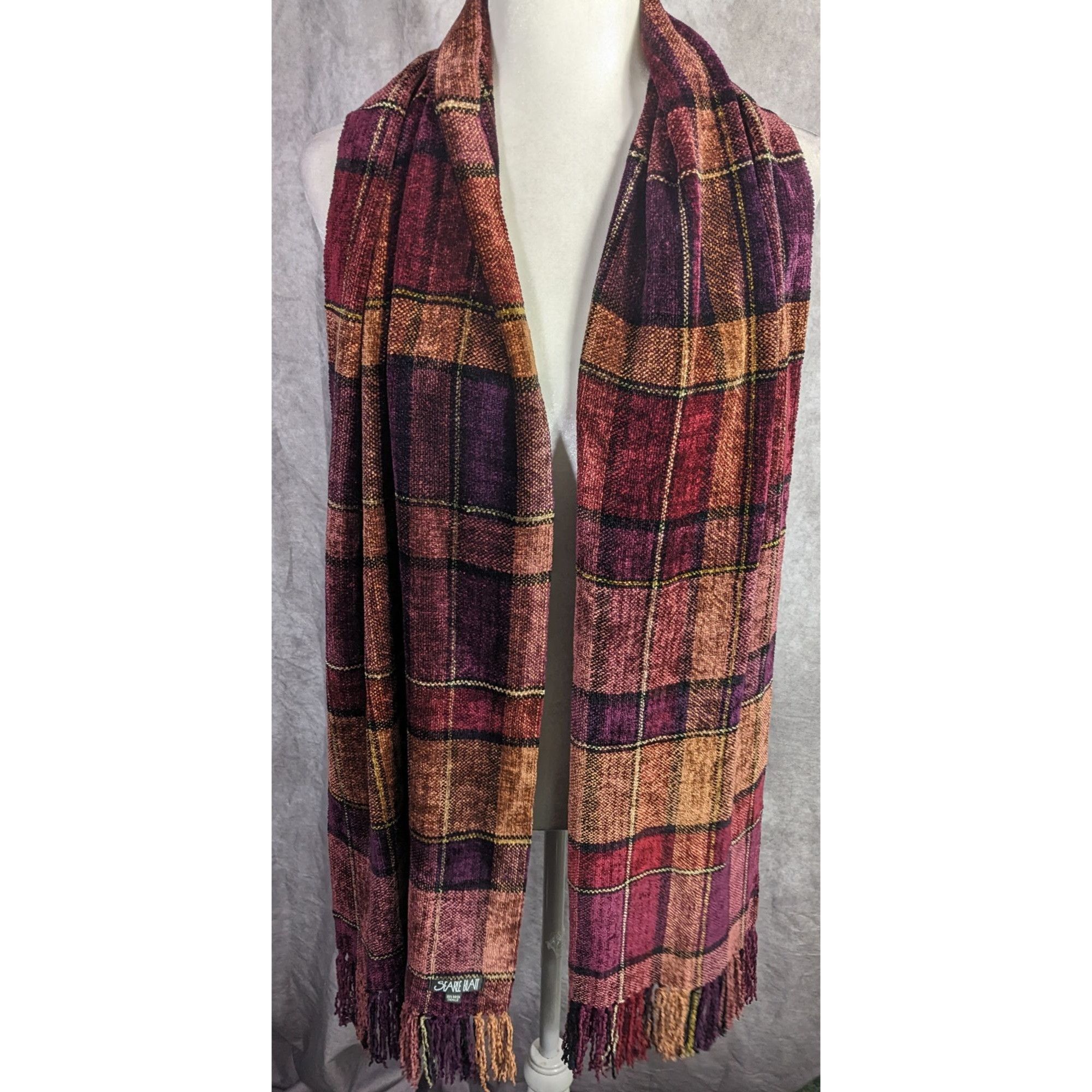 Other Vintage Searle Blatt Rayon Chenille Plaid Scarf With Fringe Size ONE SIZE - 8 Thumbnail