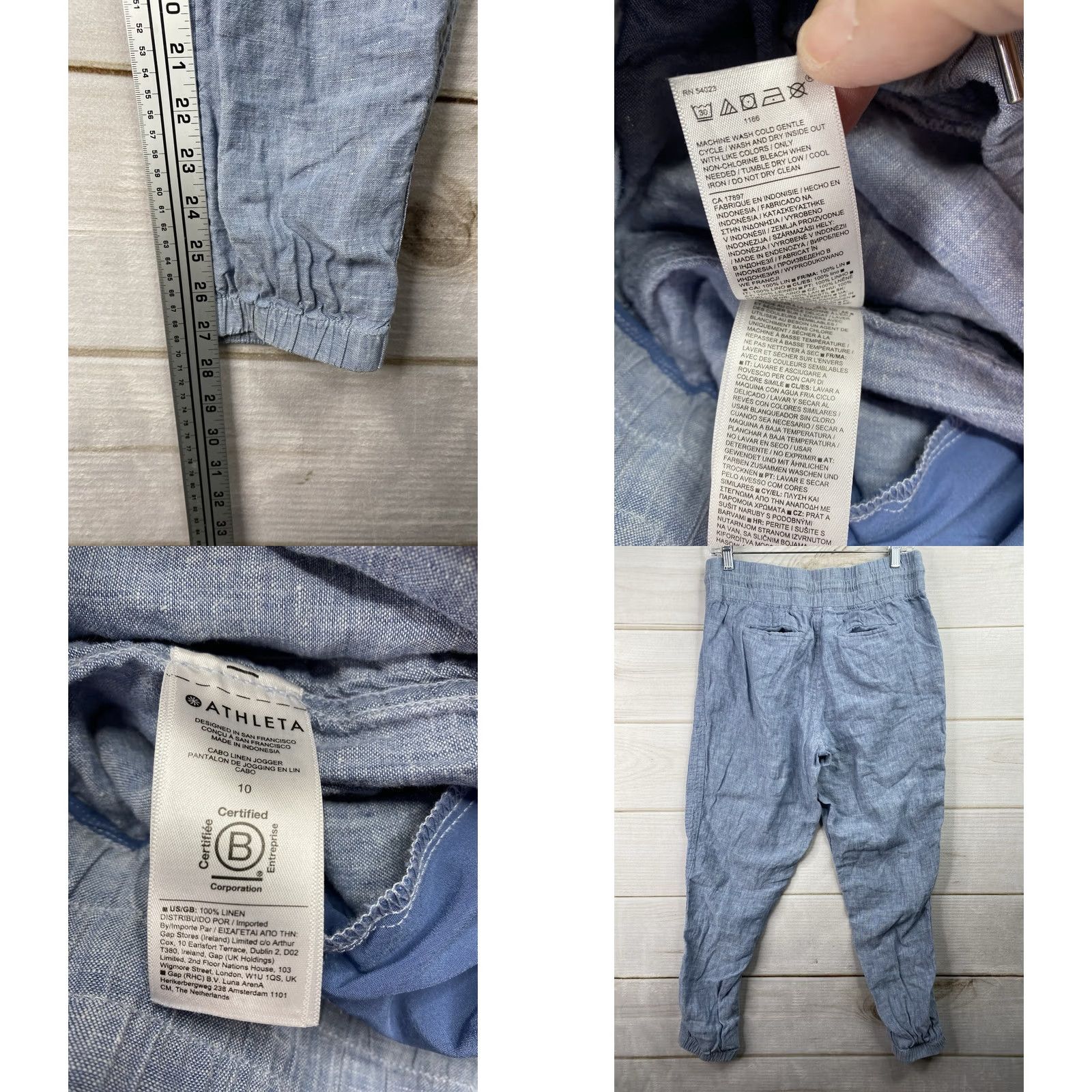 Athleta Athleta Cabo Pants Women's 10 Chambray Linen Jogger Tapered Inseam 27 in Blue Pockets Athletic City Outdoor Size 32" / US 10 / IT 46 - 8 Thumbnail